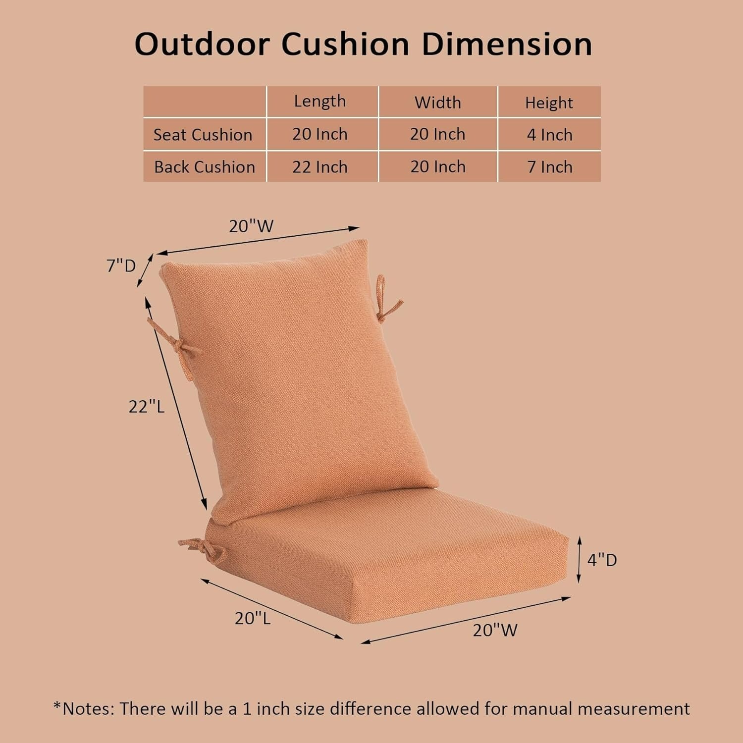 The Sun-Kissed Lounge Cushion Pair 20x20 in 2 Pads- Tangerine