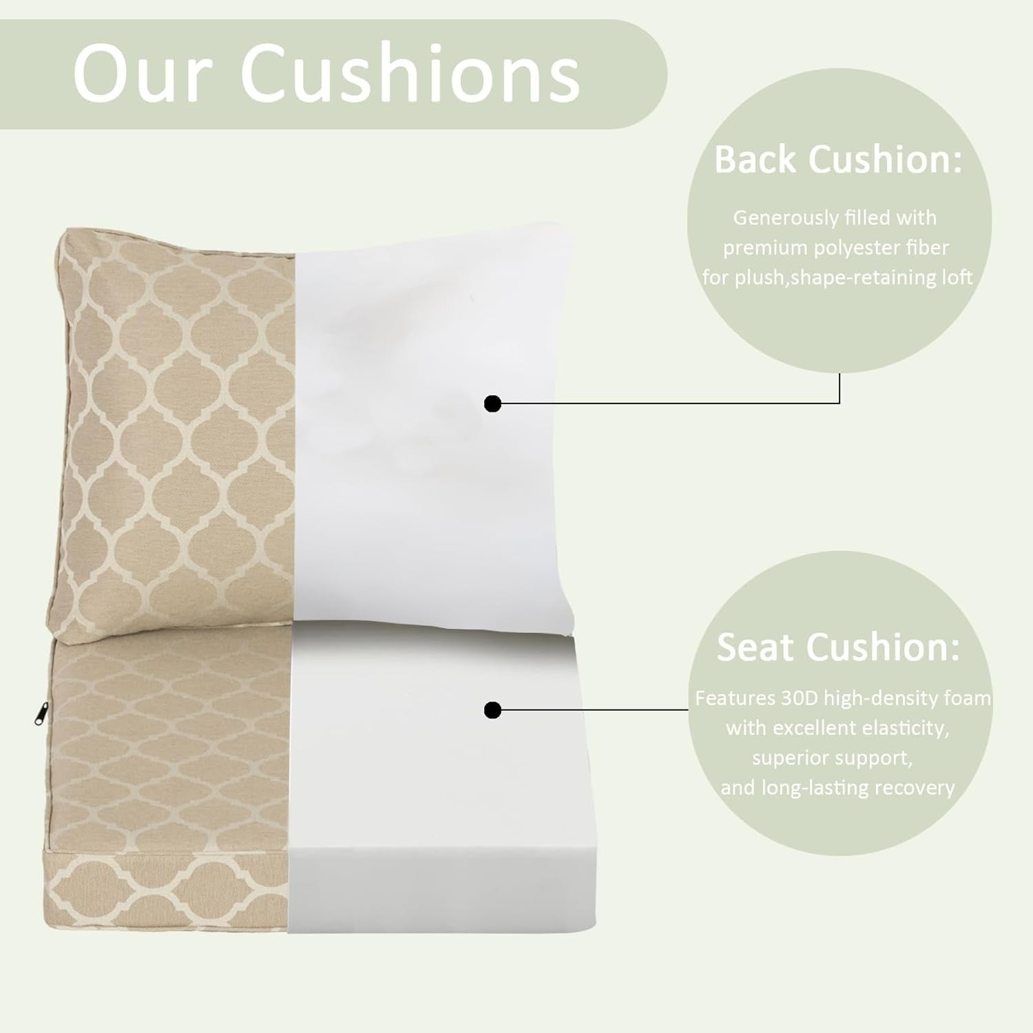 Deep Seat Outdoor Lounge Cushion 24x27.5 in 2 Packs - Toffee Trellis
