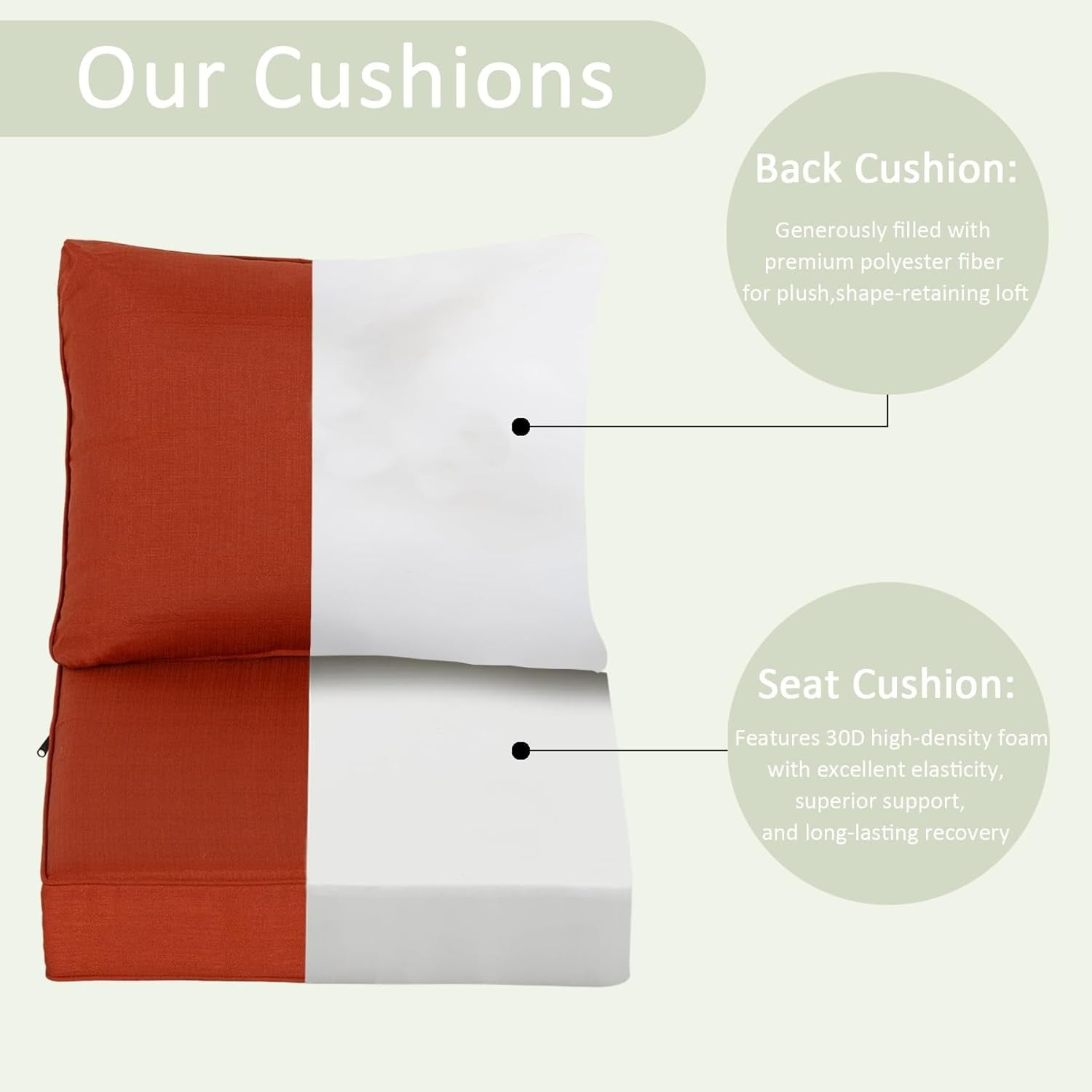 Premium Deep Seat Patio Cushion 24x27.5 in 2 Packs - Quarry Red