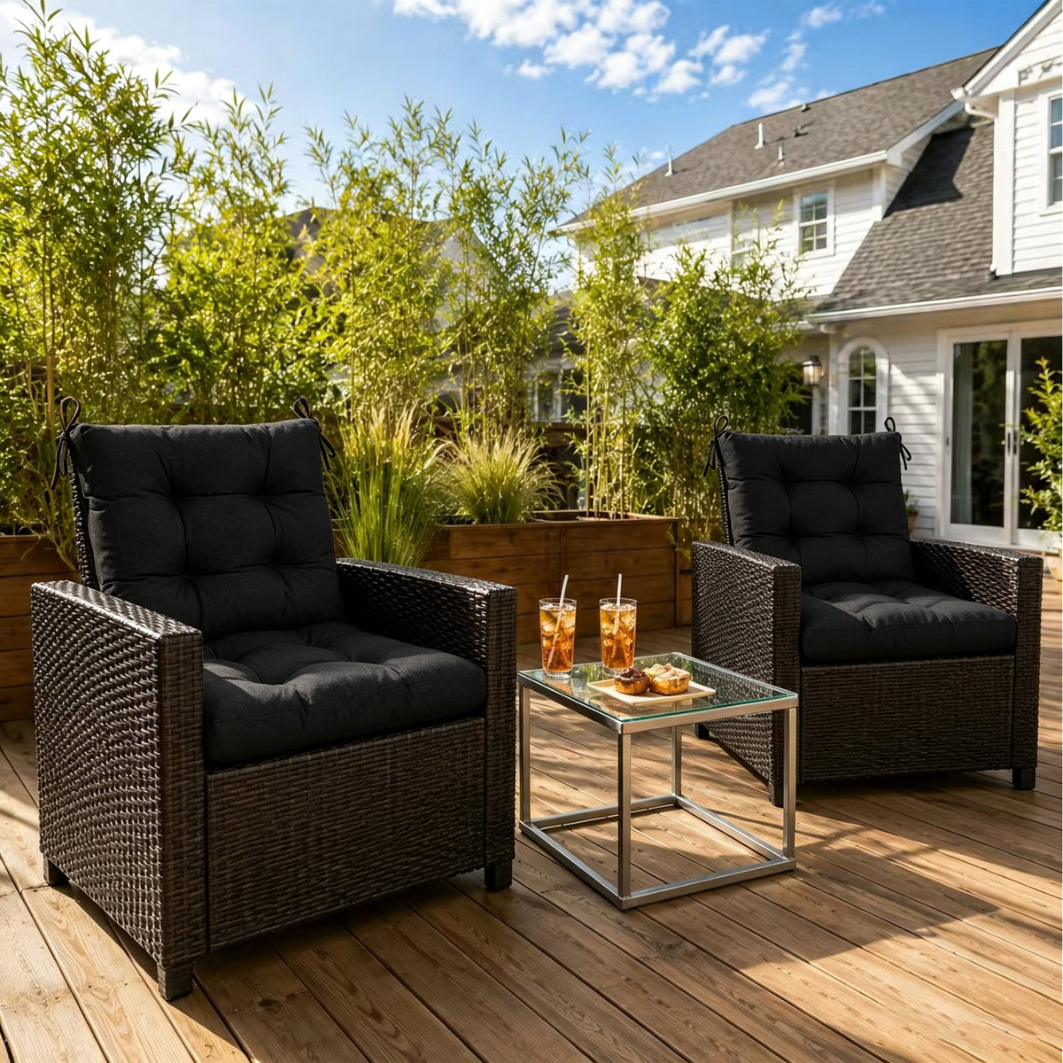 Goodgoods N Tufted Outdoor High-Back Chair Cushion 18x36 in - Black