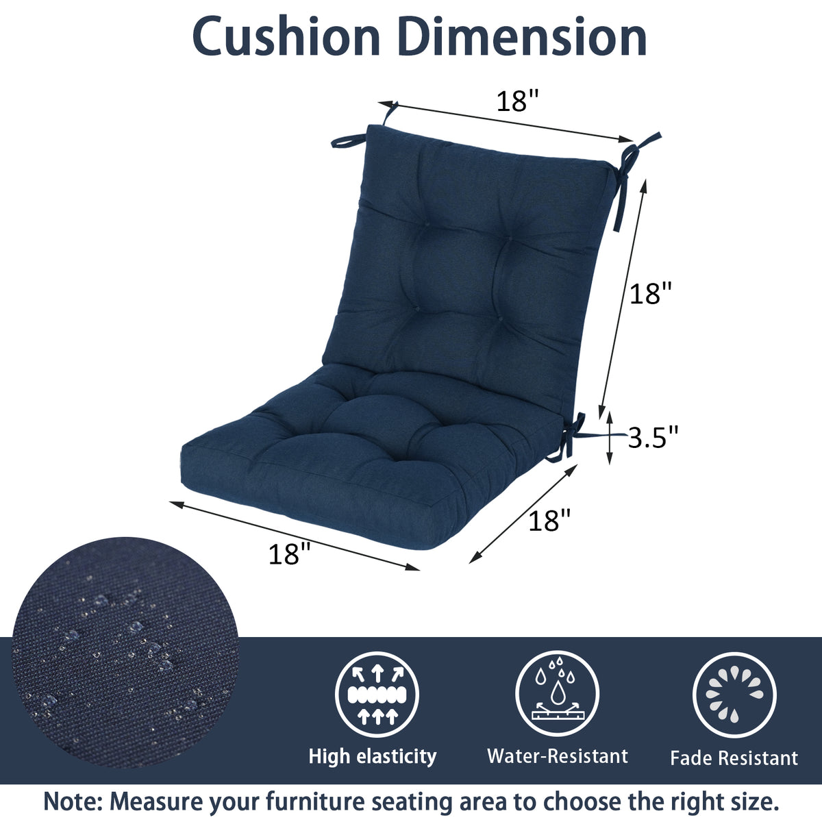 Goodgoods N Tufted Outdoor High-Back Chair Cushion 18x36 in - Dark Blue