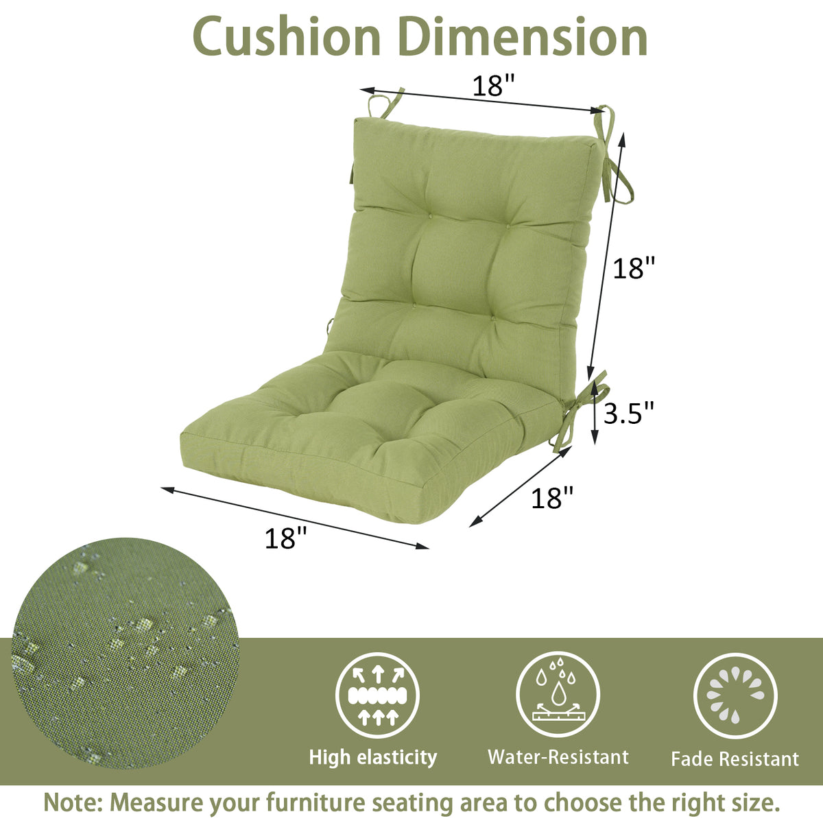 Goodgoods N Tufted Outdoor High-Back Chair Cushion 18x36 in - Light Green