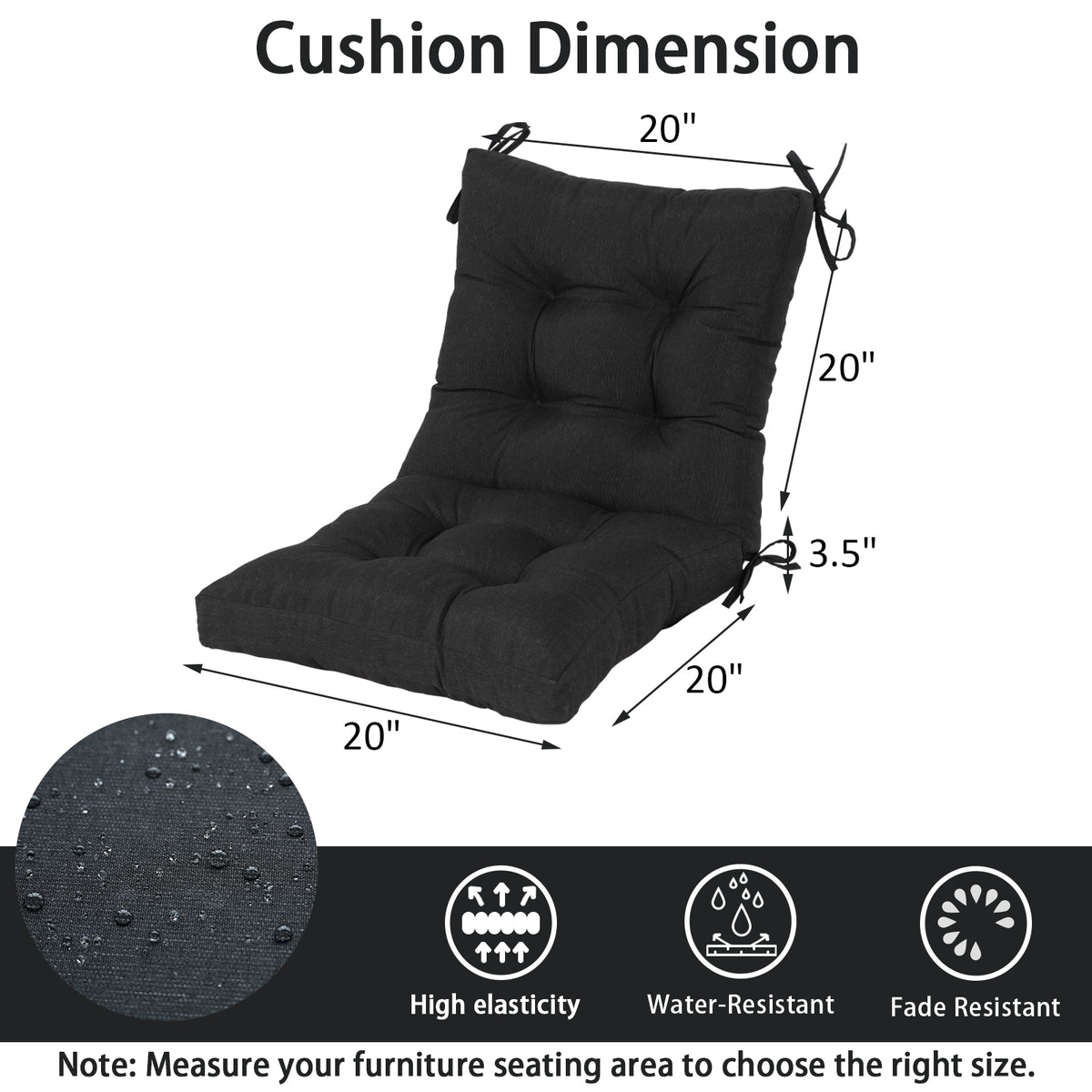 Goodgoods N Tufted Outdoor High-Back Chair Cushion 20x40 in - Black