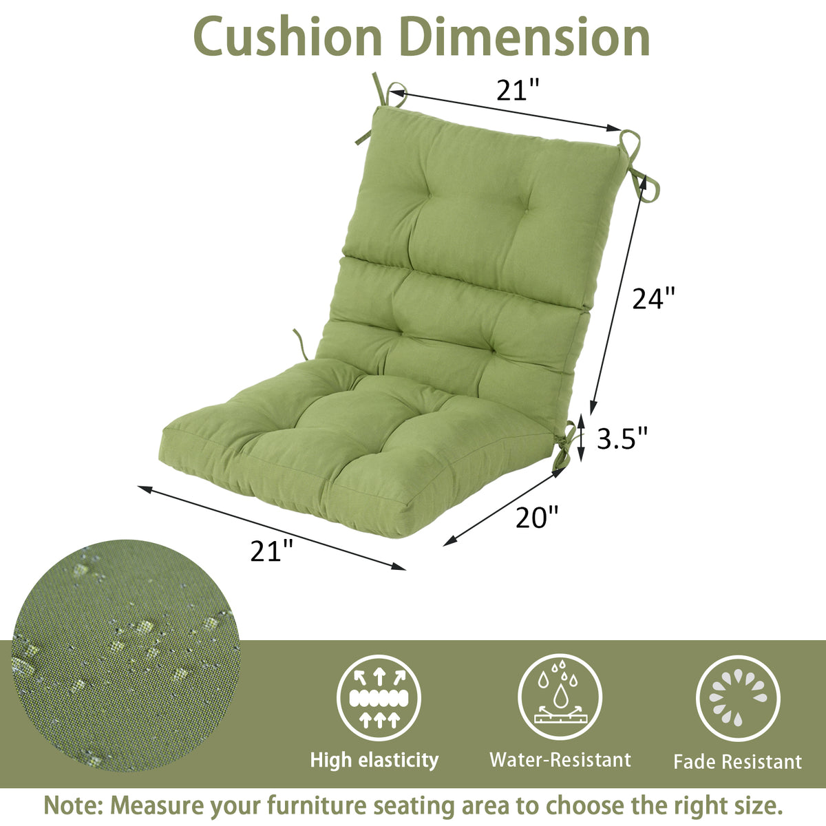 Goodgoods N Tufted Outdoor High-Back Chair Cushion 21x44 in - Light Green