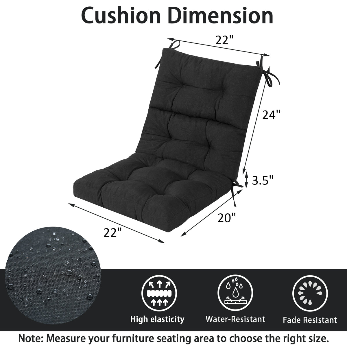 Goodgoods N Tufted Outdoor High-Back Chair Cushion 22x44 in - Black