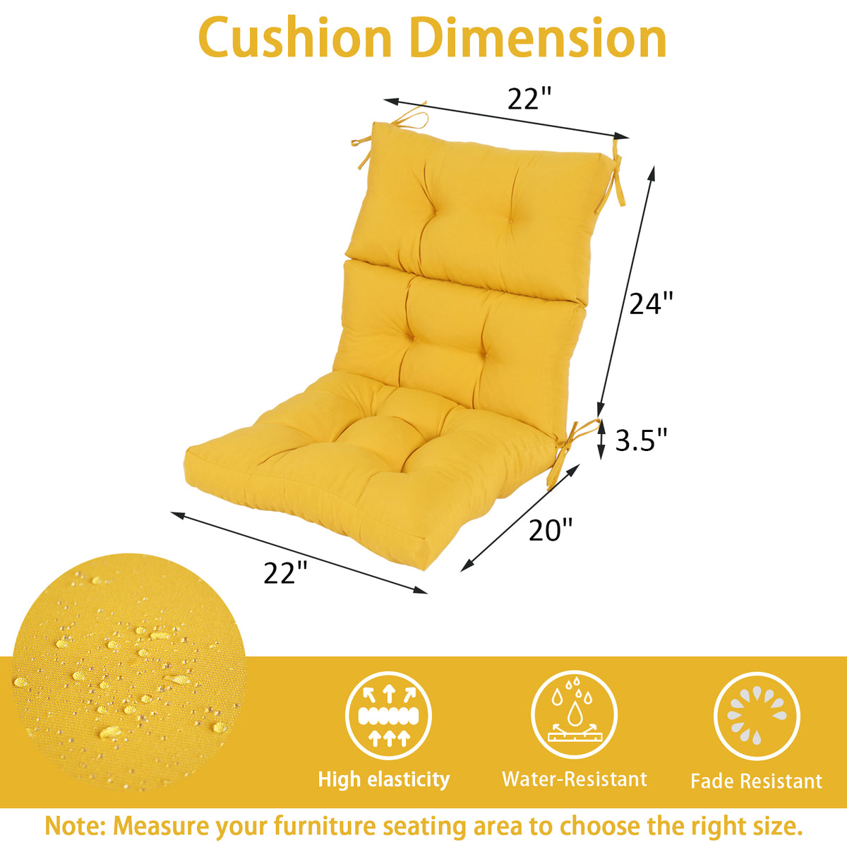 Goodgoods N Tufted Outdoor High-Back Chair Cushion 22x44 in - Yellow