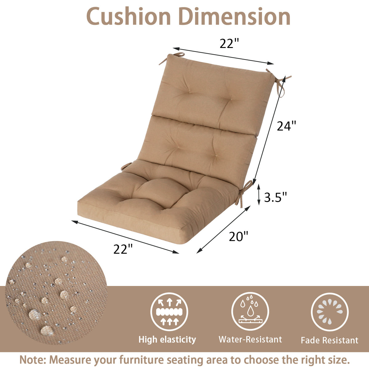 Goodgoods N Tufted Outdoor High-Back Chair Cushion 22x44 in - Brown