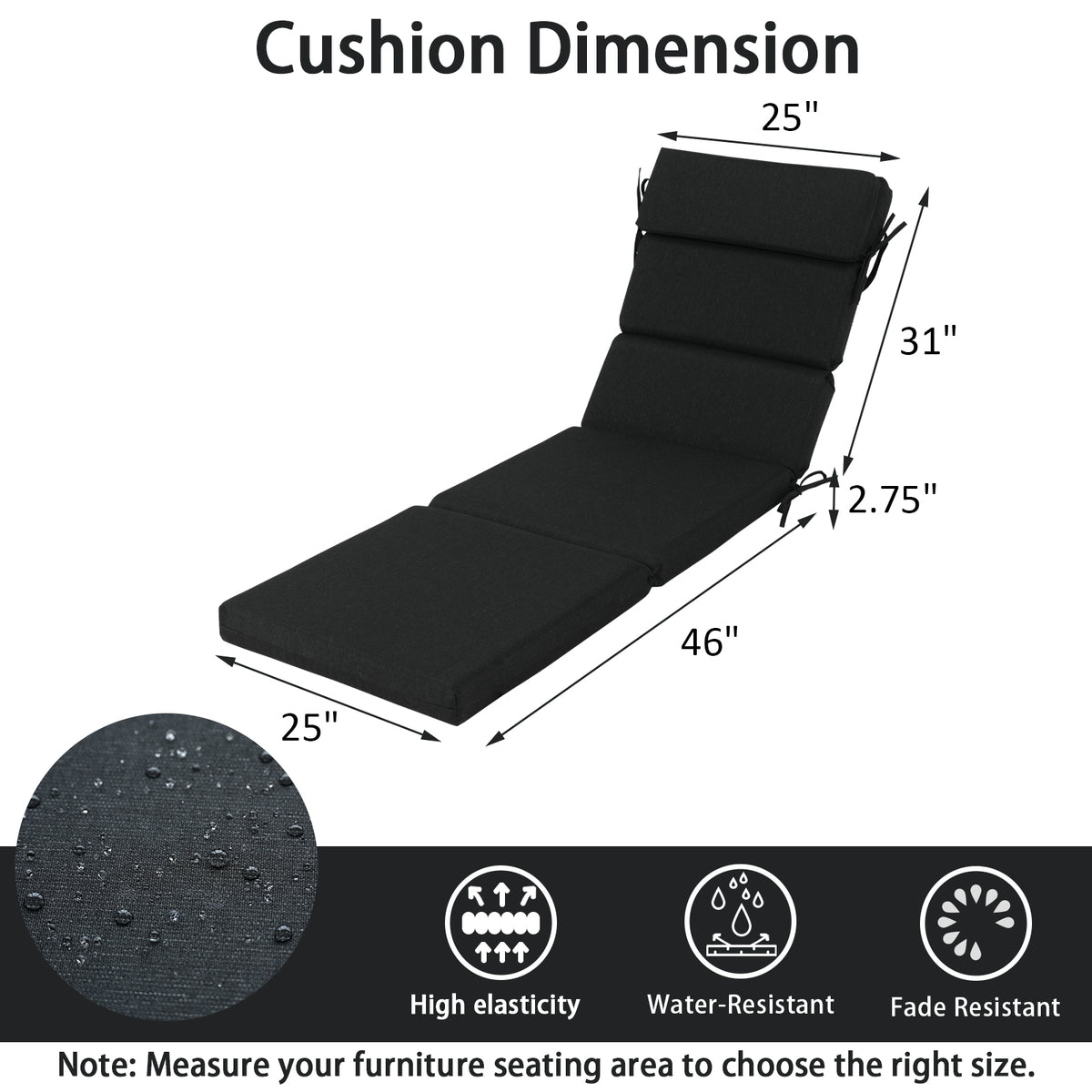 Goodgoods N Outdoor Chaise Lounge Cushion 25x77 in - Black
