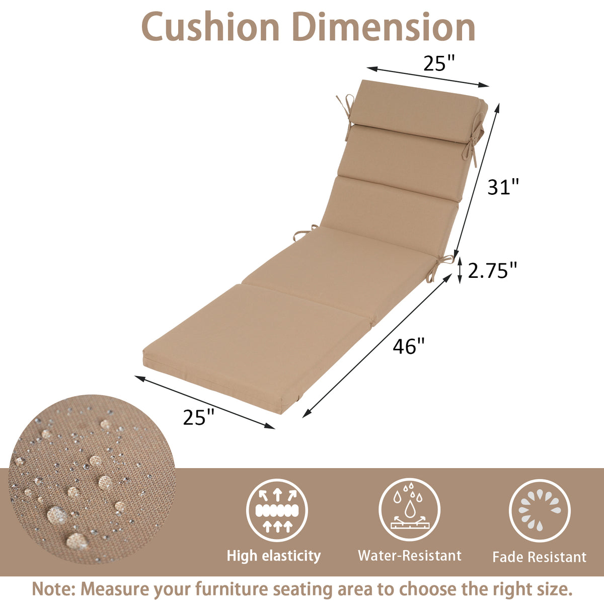 Goodgoods N Outdoor Chaise Lounge Cushion 25x77 in - Brown