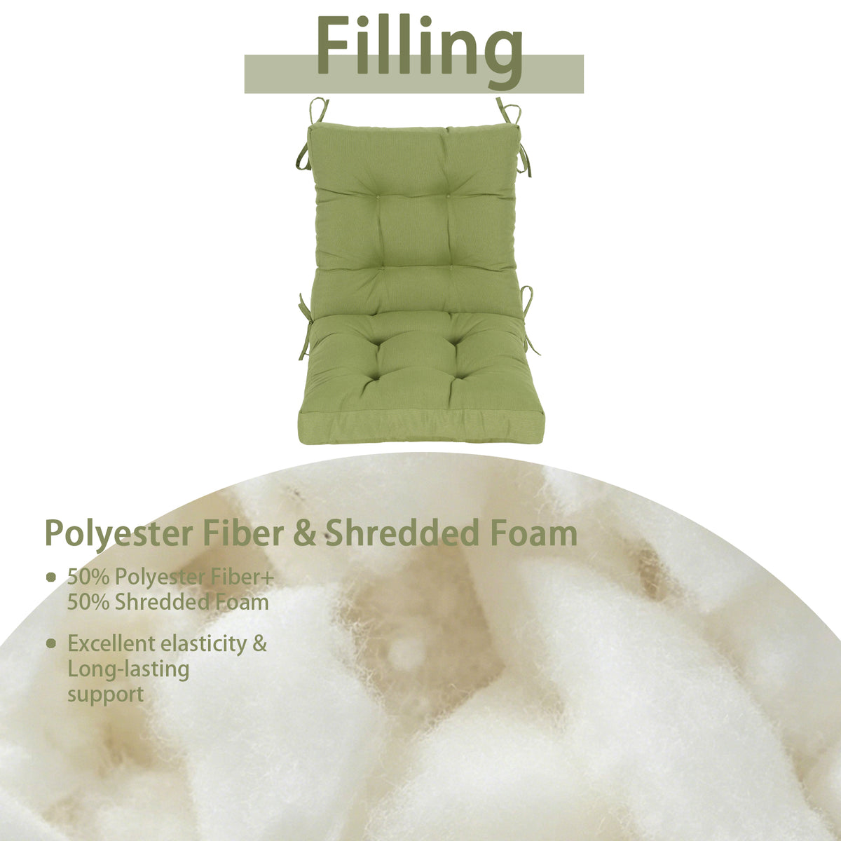 Goodgoods N Tufted Outdoor High-Back Chair Cushion 18x36 in - Light Green