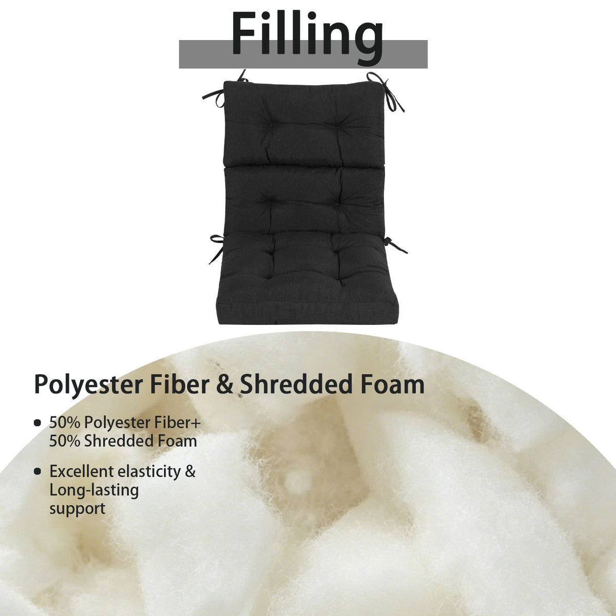 Goodgoods N Tufted Outdoor High-Back Chair Cushion 22x44 in - Black
