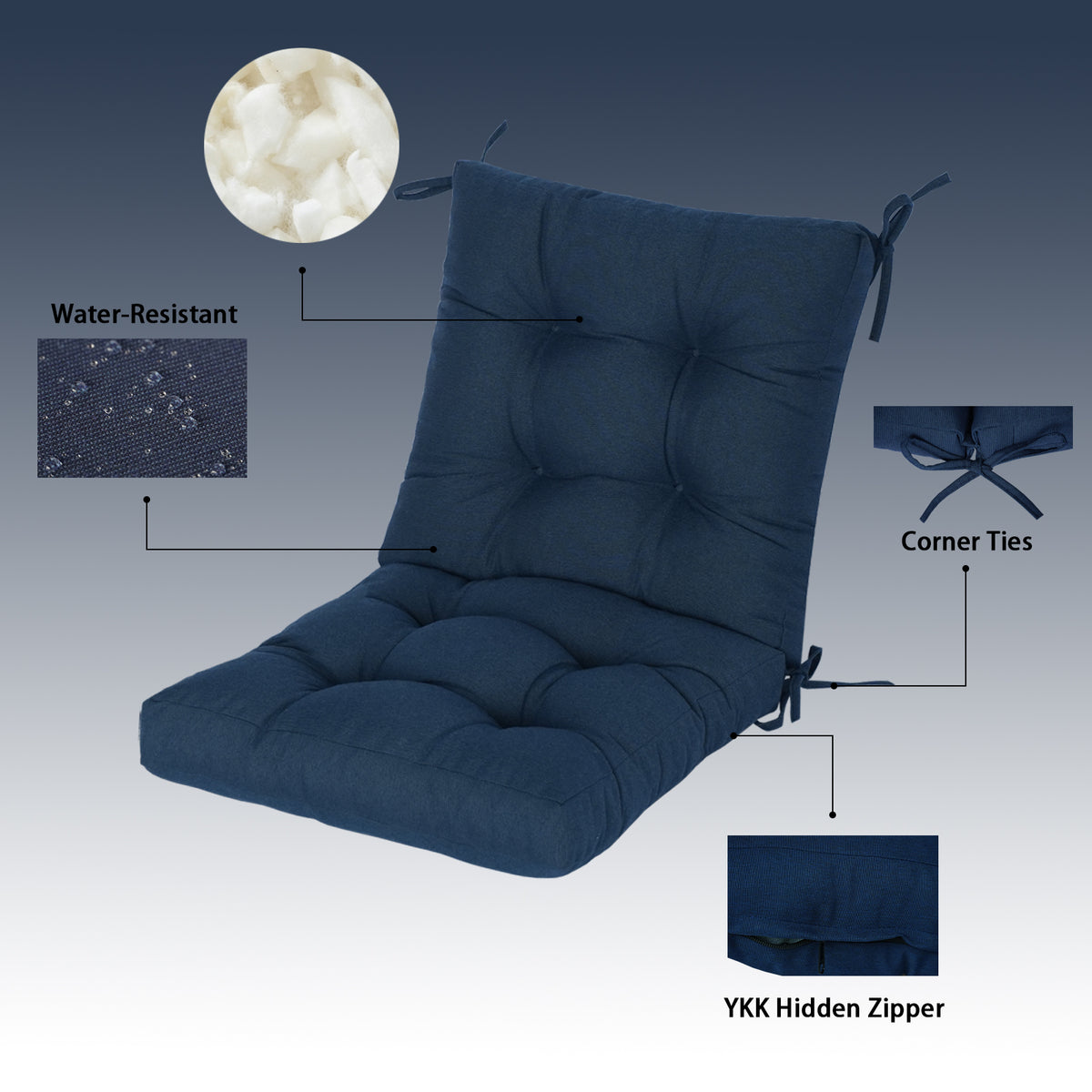 Goodgoods N Tufted Outdoor High-Back Chair Cushion 18x36 in - Dark Blue