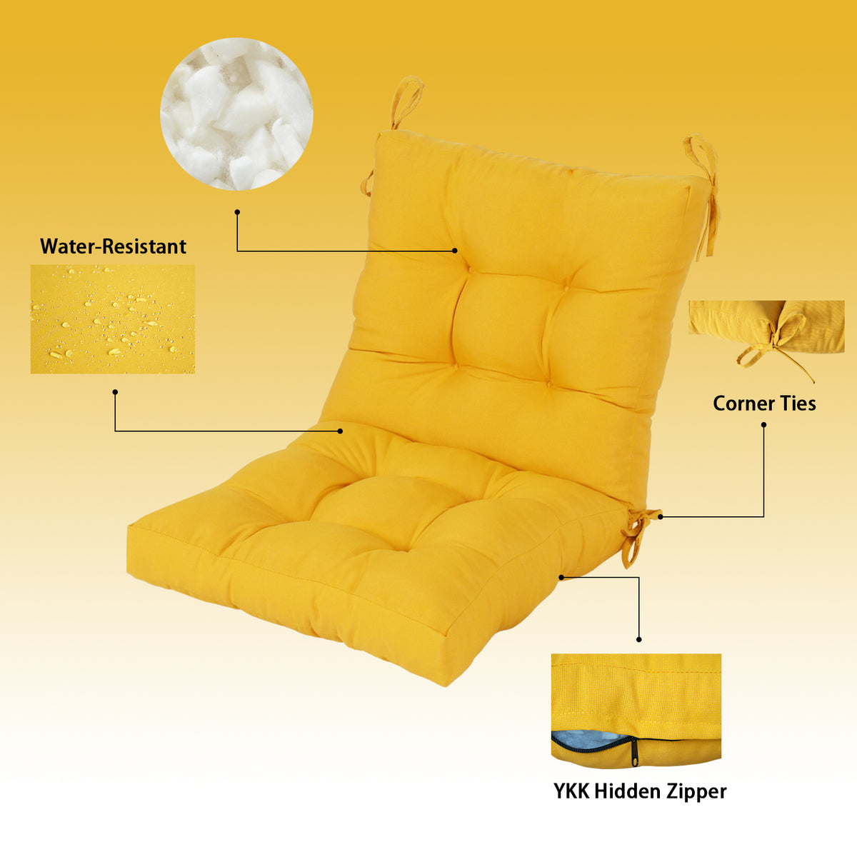 Goodgoods N Tufted Outdoor High-Back Chair Cushion 18x36 in - Yellow