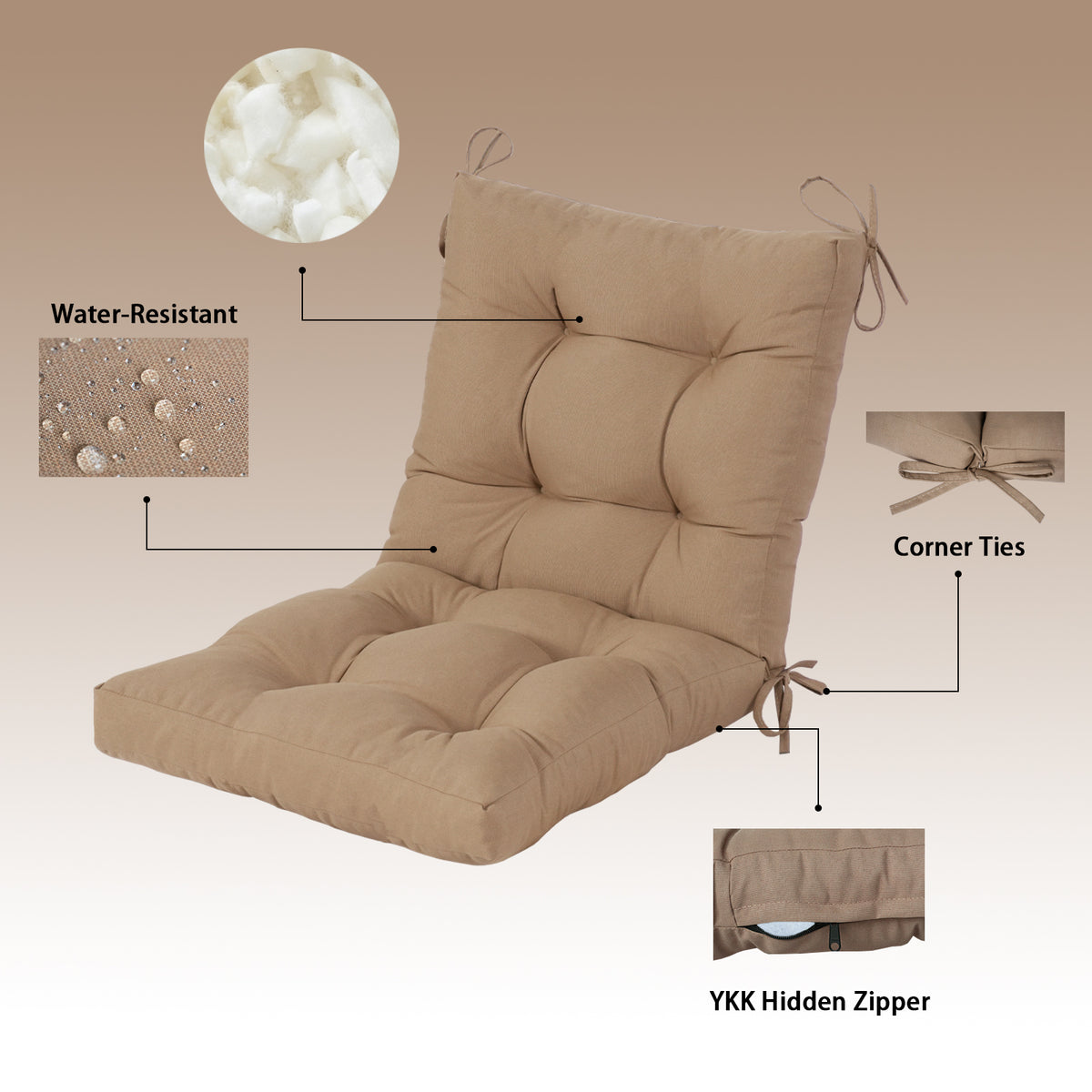 Goodgoods N Tufted Outdoor High-Back Chair Cushion 18x36 in - Brown