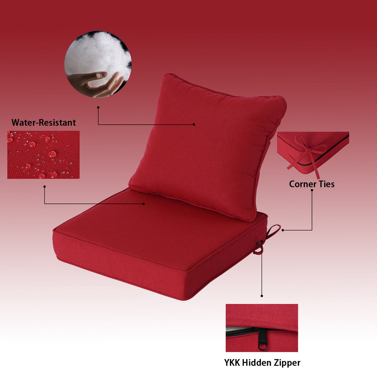 Goodgoods N Deep Seat Outdoor Cushion Set 19x19 in - Red