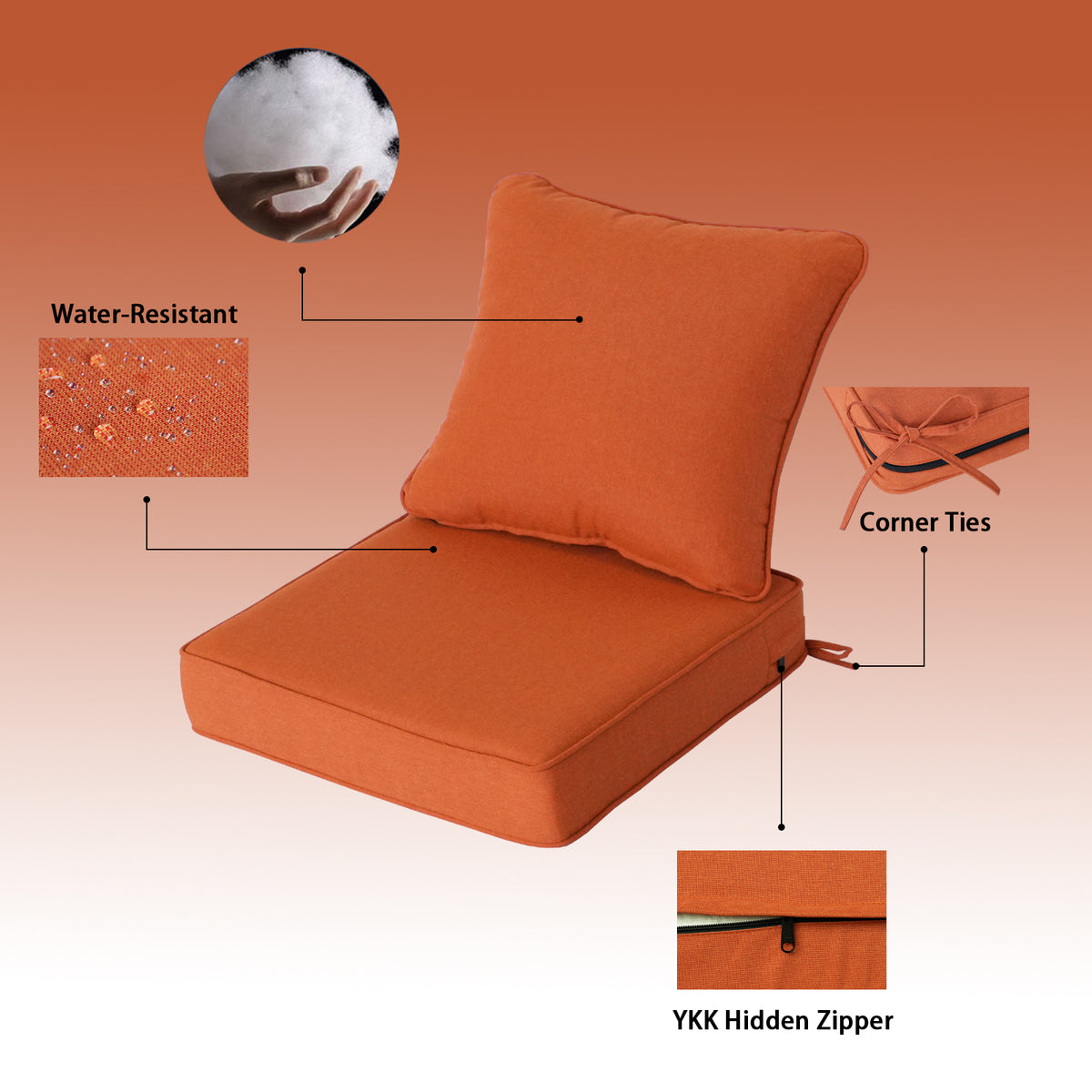 Goodgoods N Deep Seat Outdoor Cushion Set 19x19 in - Orange