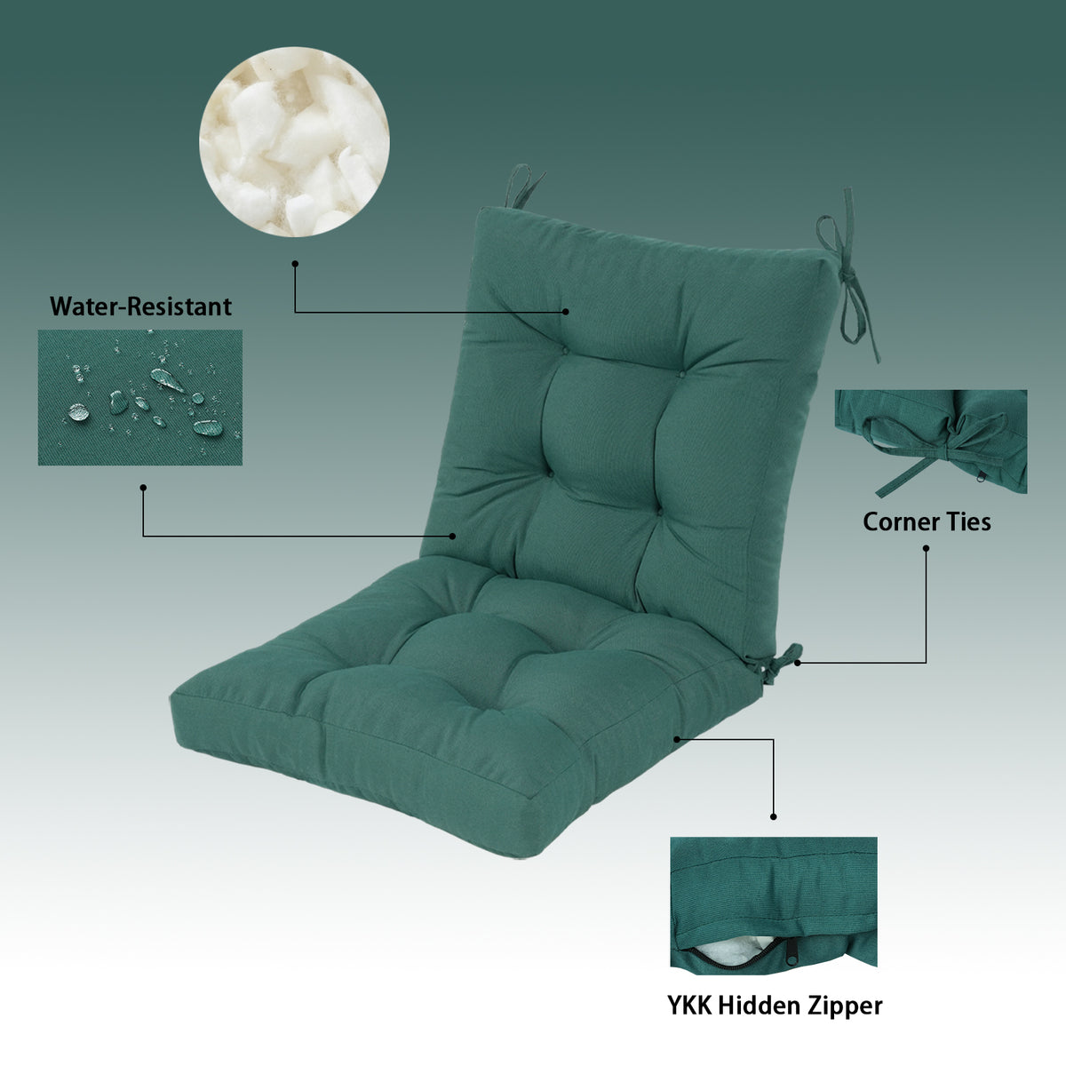 Goodgoods N Tufted Outdoor High-Back Chair Cushion 20x40 in - Deep Green