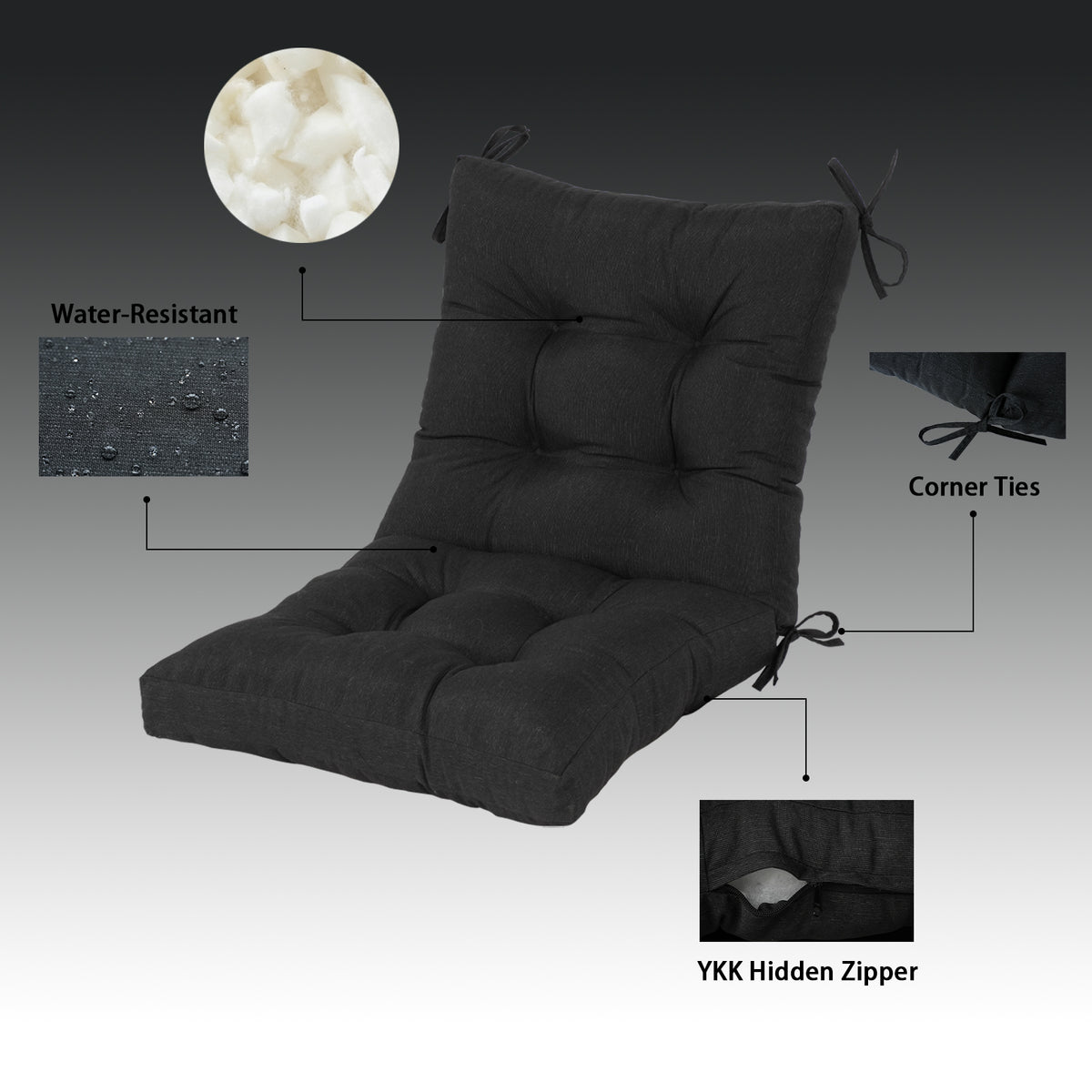 Goodgoods N Tufted Outdoor High-Back Chair Cushion 20x40 in - Black