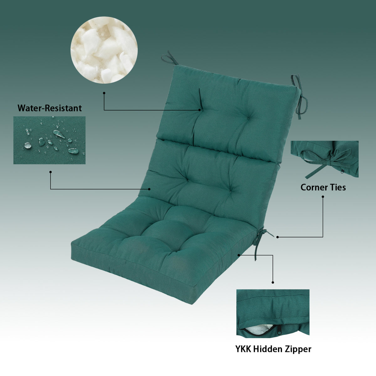 Goodgoods N Tufted Outdoor High-Back Chair Cushion 21x44 in - Deep Green