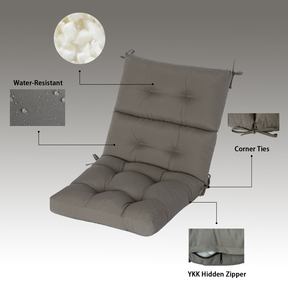 Goodgoods N Tufted Outdoor High-Back Chair Cushion 21x44 in - Gray