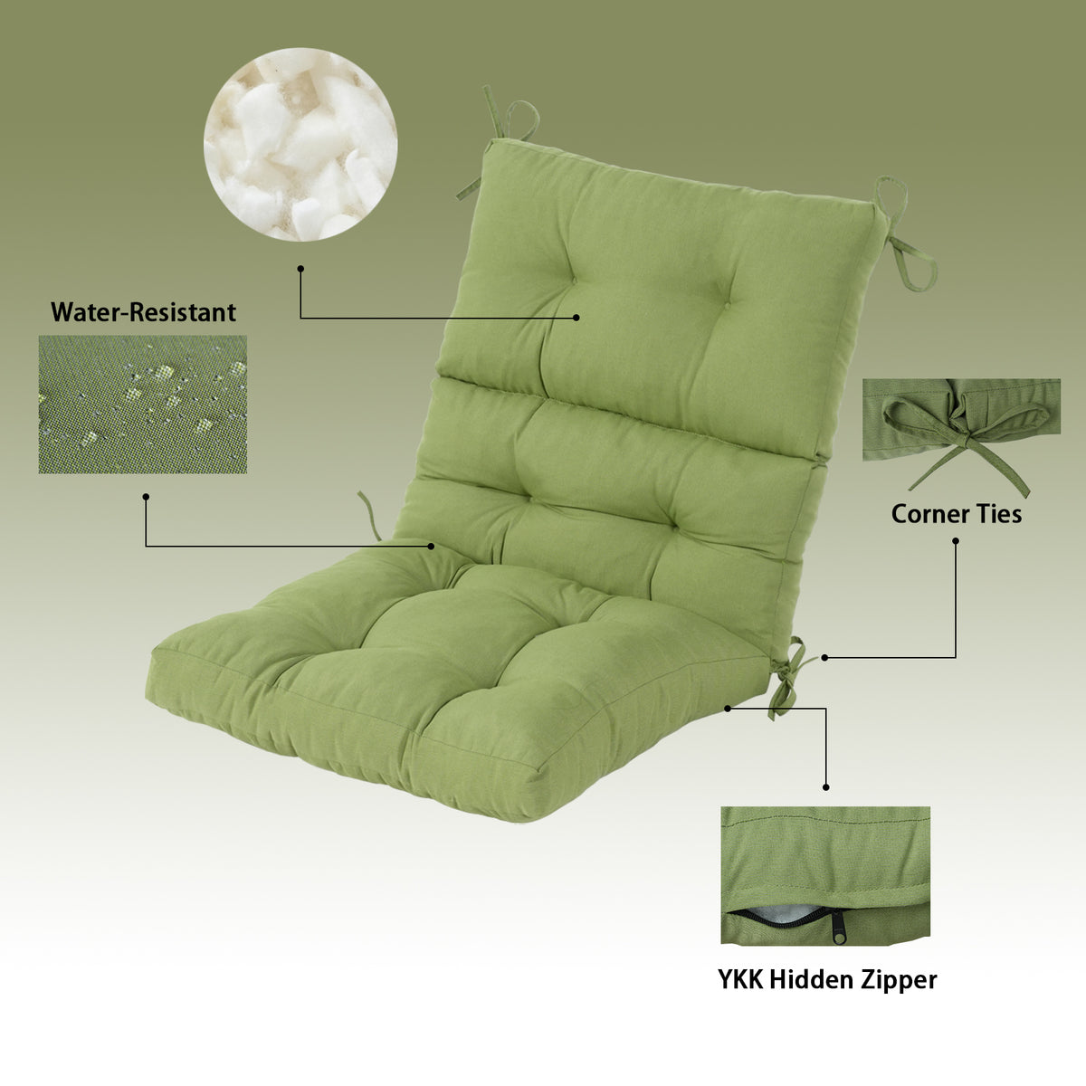 Goodgoods N Tufted Outdoor High-Back Chair Cushion 21x44 in - Light Green