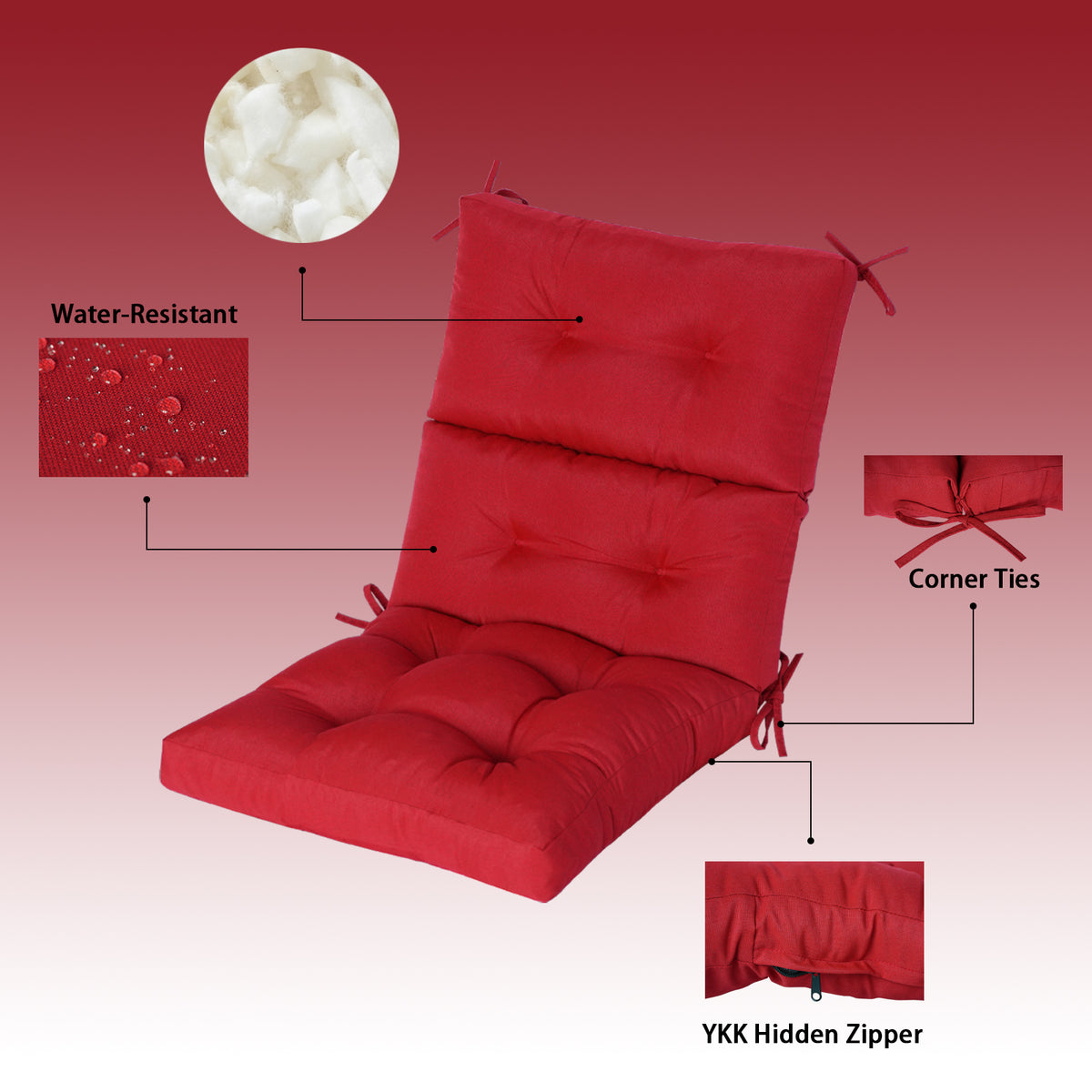Goodgoods N Tufted Outdoor High-Back Chair Cushion 22x44 in - Red
