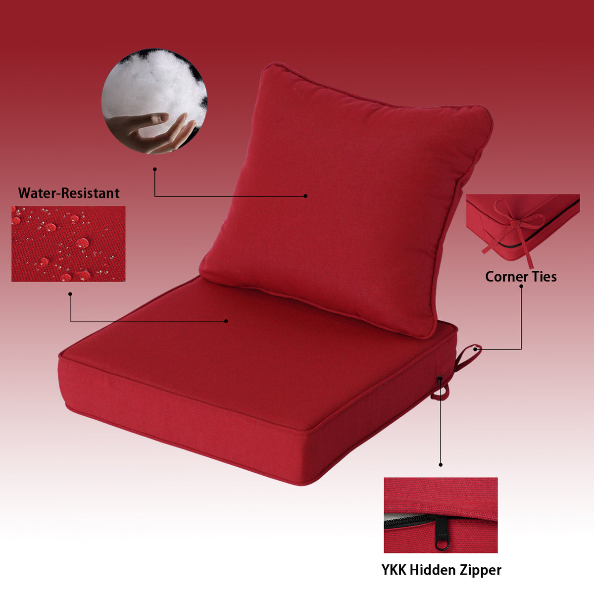 Goodgoods N Deep Seat Outdoor Cushion Set 24x24 in - Red