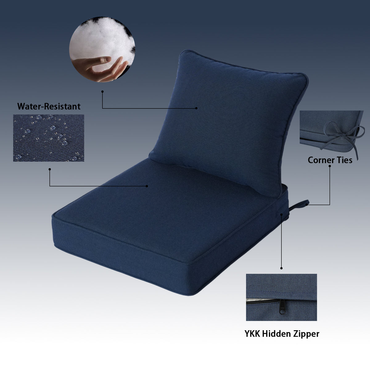 Goodgoods N Deep Seat Outdoor Cushion Set 24x28 in - Dark Blue