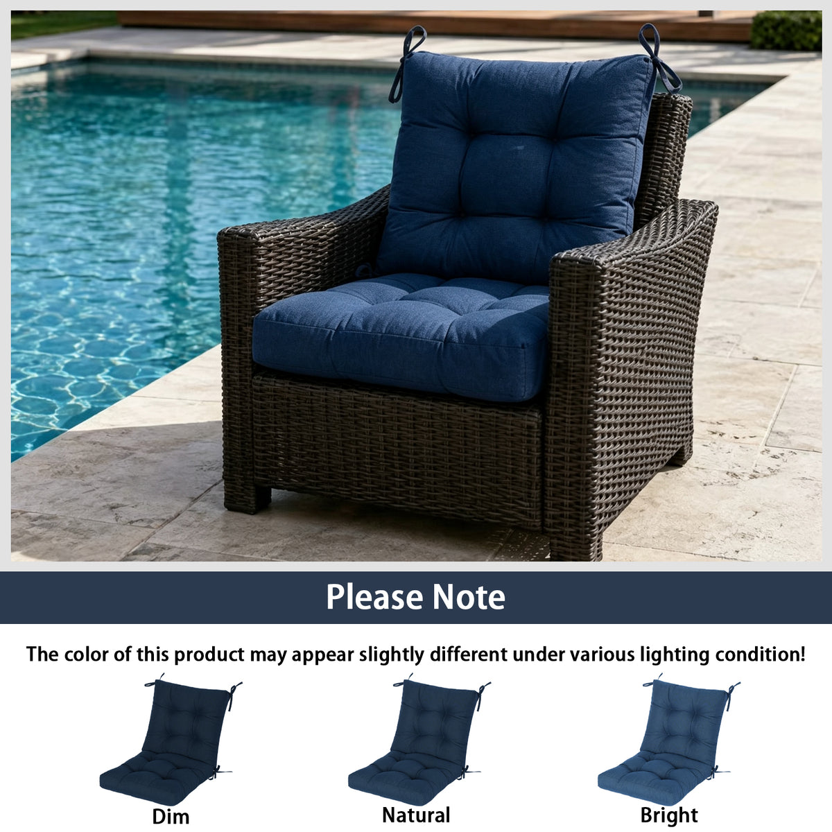 Goodgoods N Tufted Outdoor High-Back Chair Cushion 18x36 in - Dark Blue