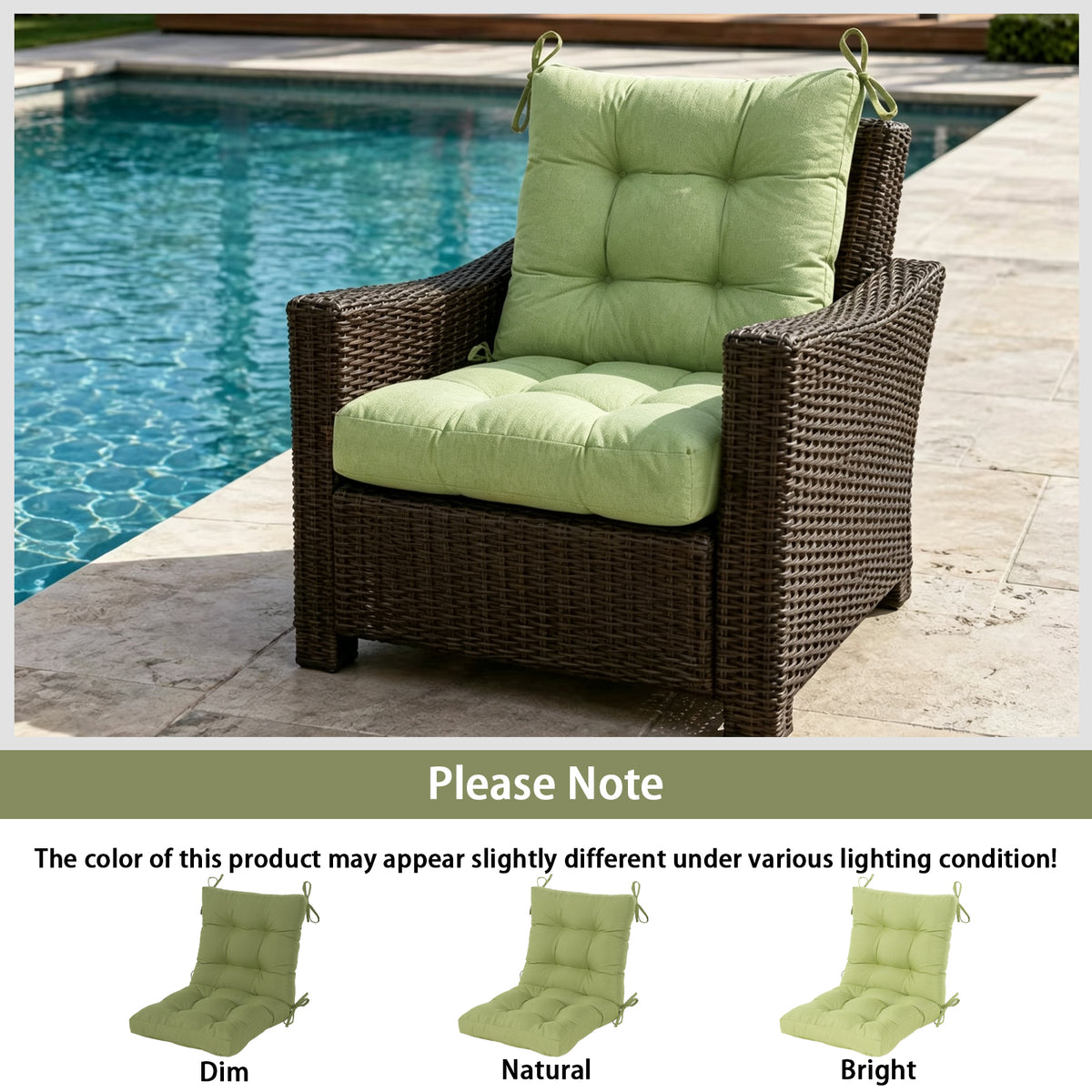 Goodgoods N Tufted Outdoor High-Back Chair Cushion 18x36 in - Light Green