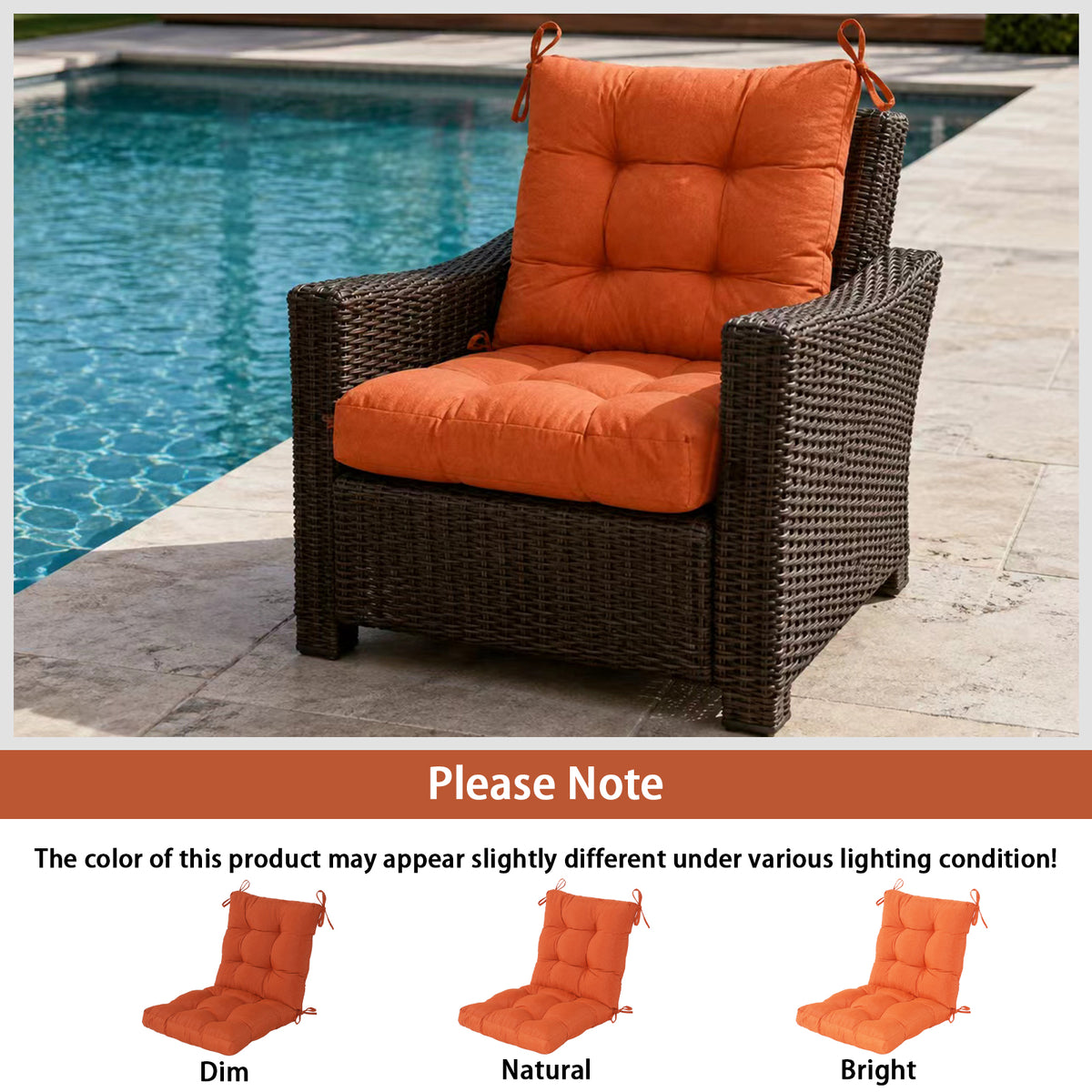 Goodgoods N Tufted Outdoor High-Back Chair Cushion 18x36 in - Orange