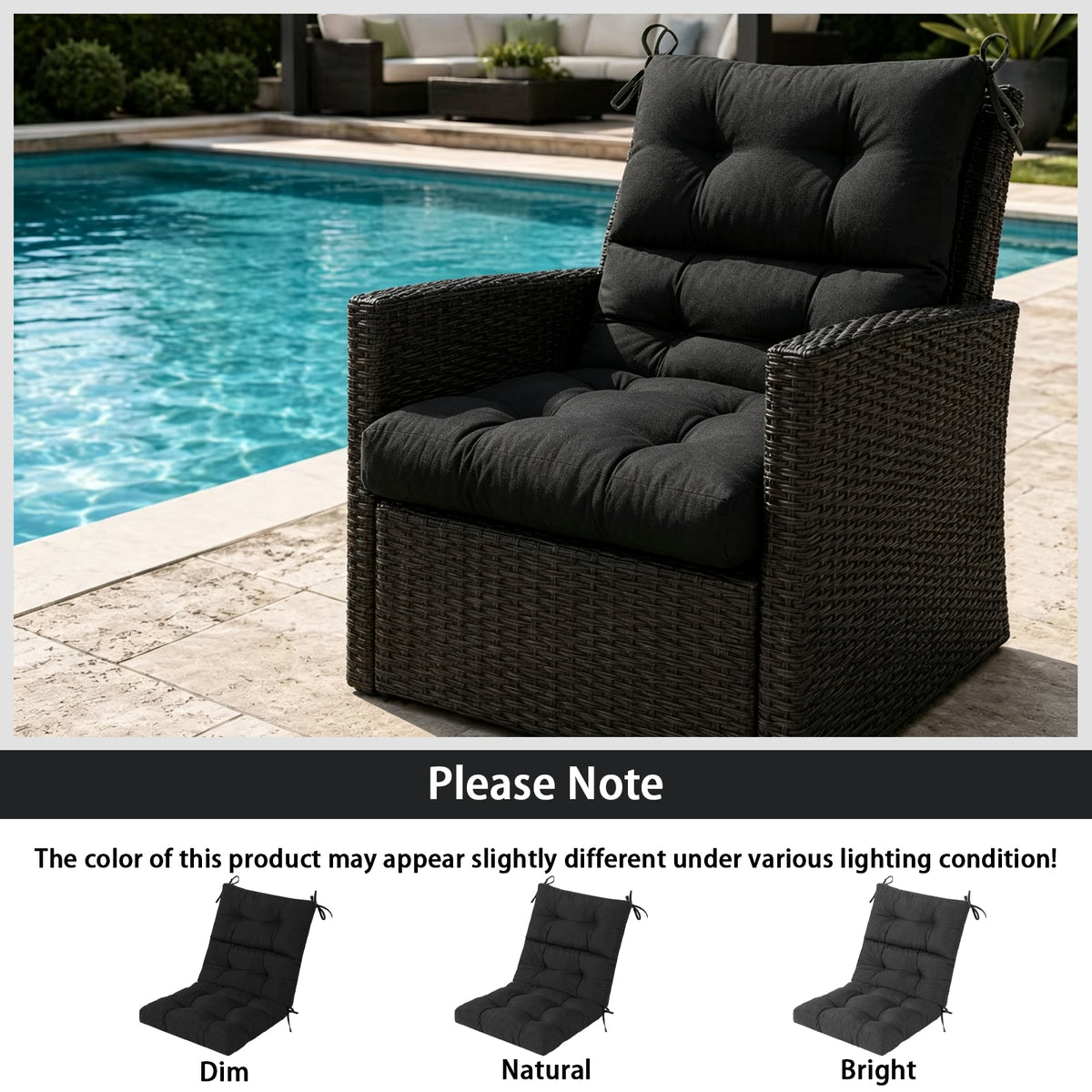 Goodgoods N Tufted Outdoor High-Back Chair Cushion 21x44 in - Black
