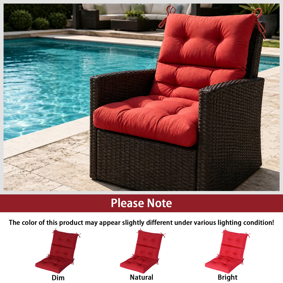 Goodgoods N Tufted Outdoor High-Back Chair Cushion 22x44 in - Red