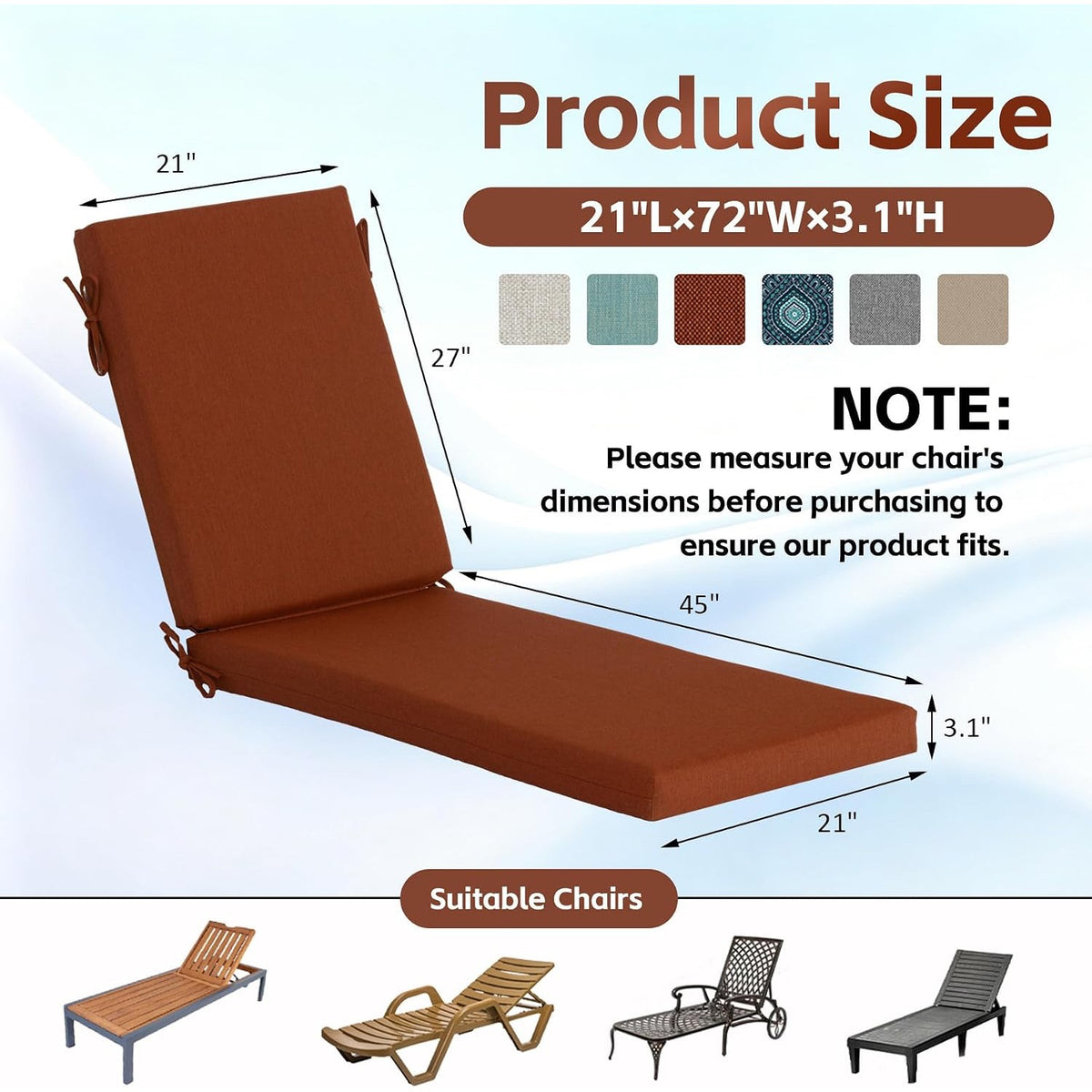 GoodGoods Outdoor Chaise Lounge Cushion 21x72 in - Terracotta