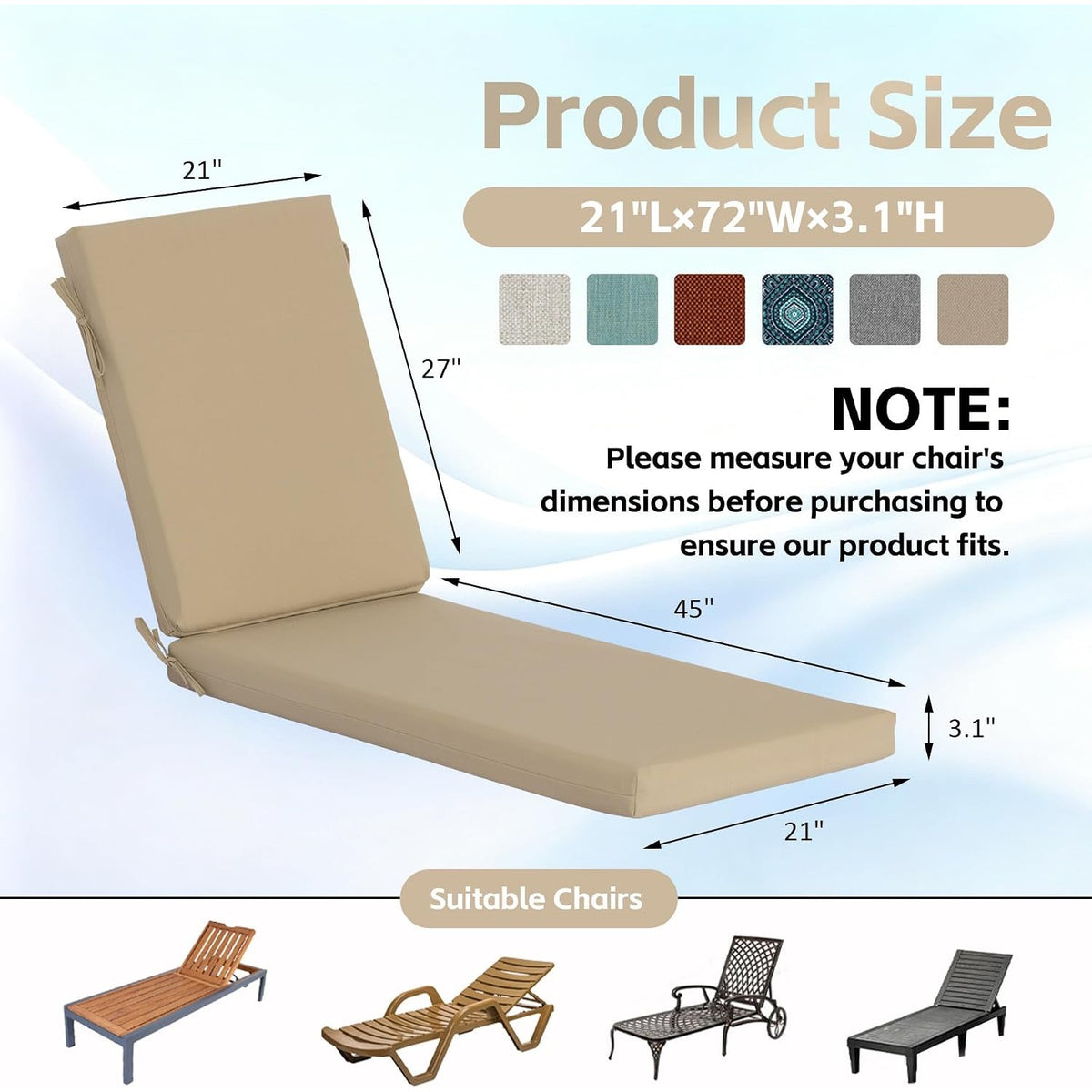 GoodGoods Outdoor Chaise Lounge Cushion 21x72 in - Beige