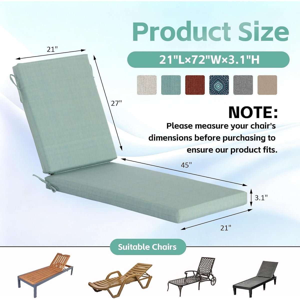 GoodGoods Outdoor Chaise Lounge Cushion 21x72 in - Light Green