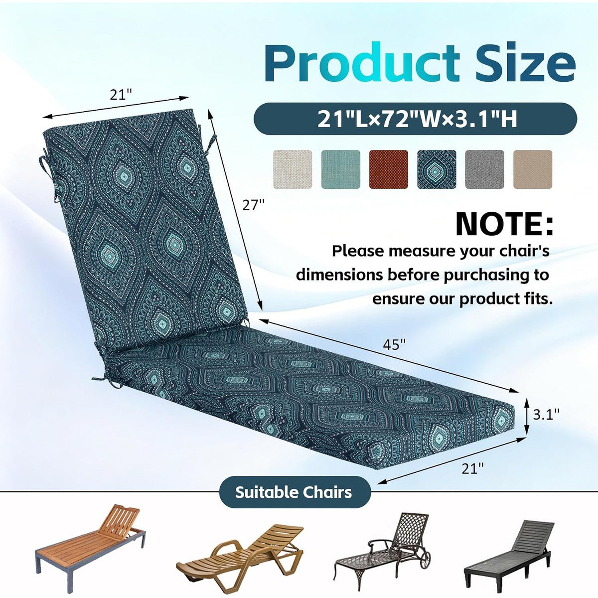 GoodGoods Outdoor Chaise Lounge Cushion 21x72 in - Blue Medallion