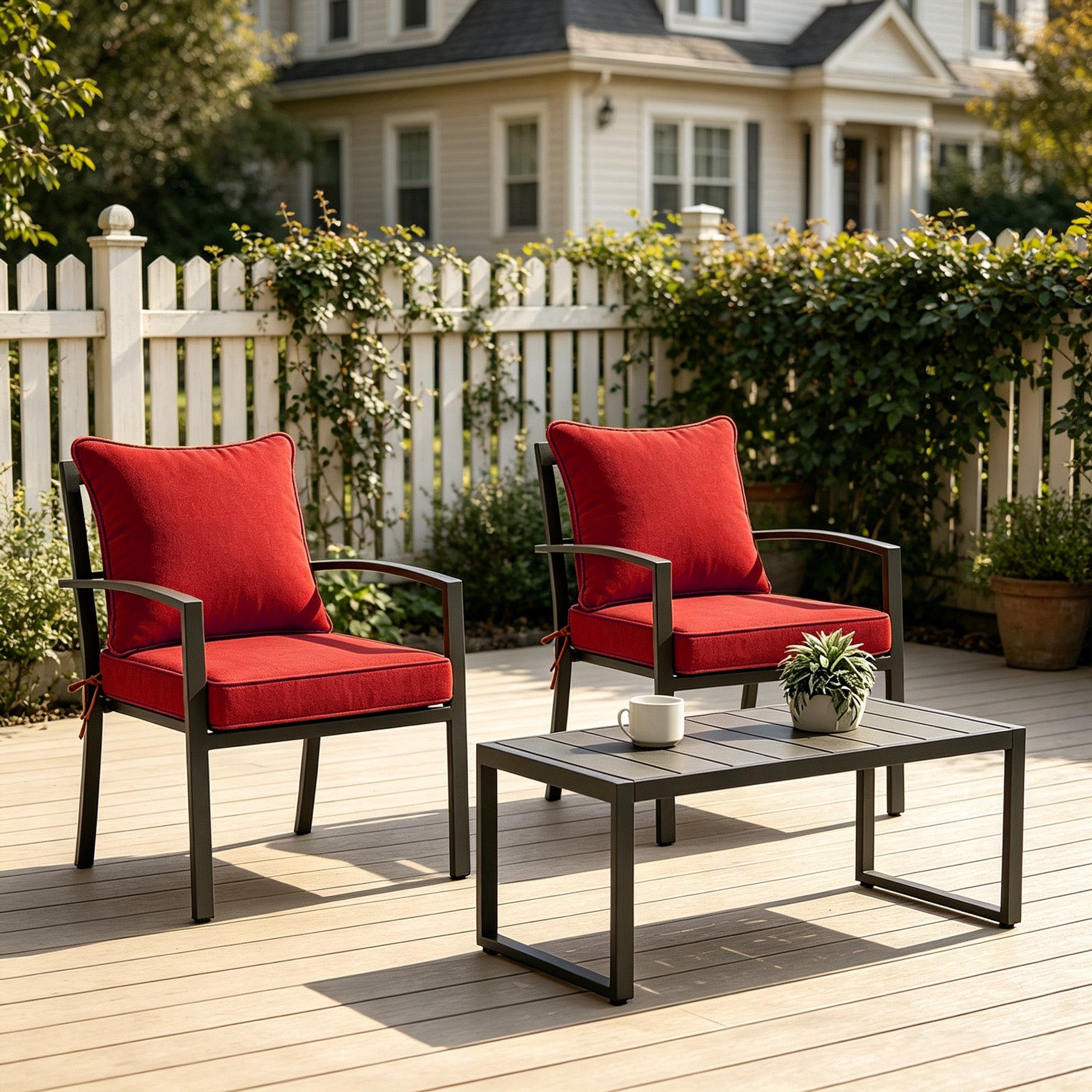 GoodGoods Deep Seat Outdoor Cushion Set 19x19 in - Red lifestyle and product view 3