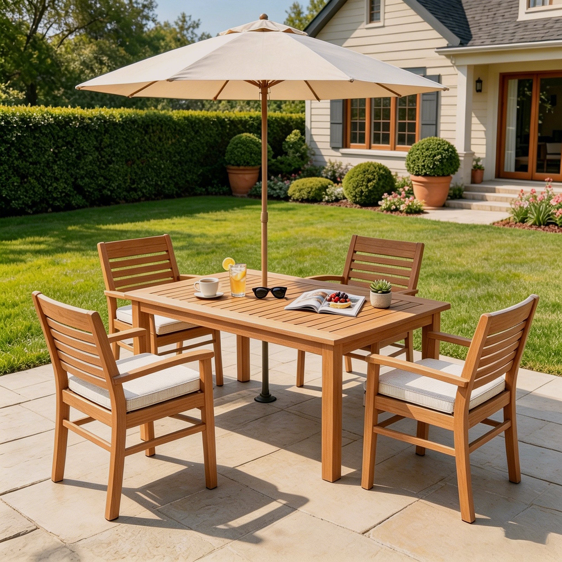 GoodGoods Outdoor Seat Cushion 22x22 in - Beige lifestyle and product view 5