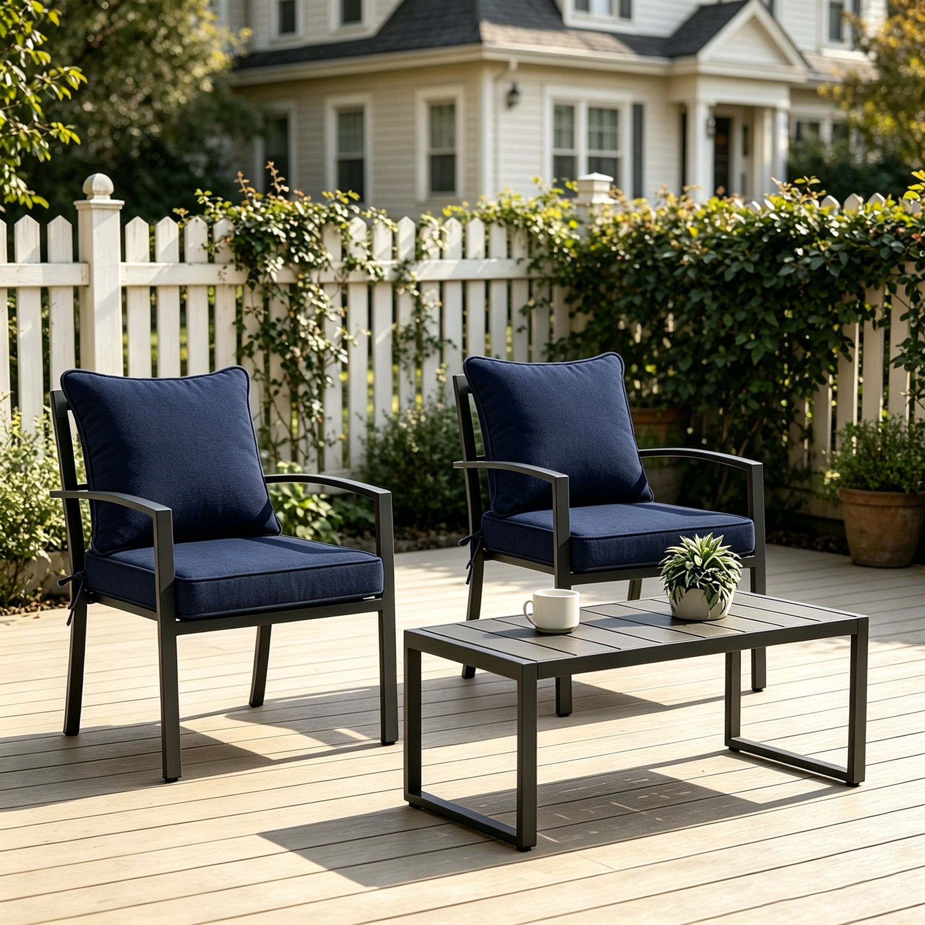 GoodGoods Deep Seat Outdoor Cushion Set 19x19 in - Dark Blue lifestyle and product view 3