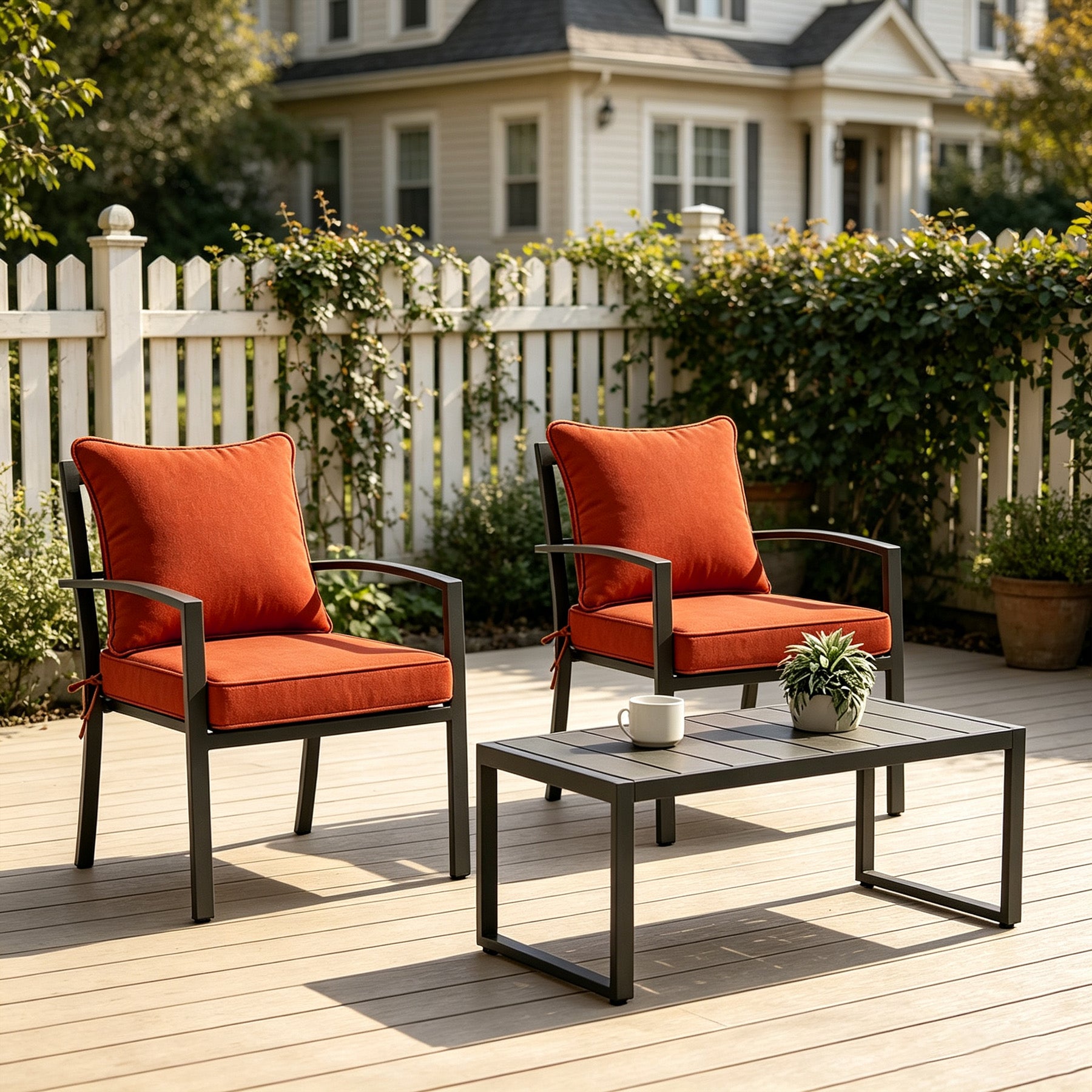 GoodGoods Deep Seat Outdoor Cushion Set 19x19 in - Orange lifestyle and product view 3