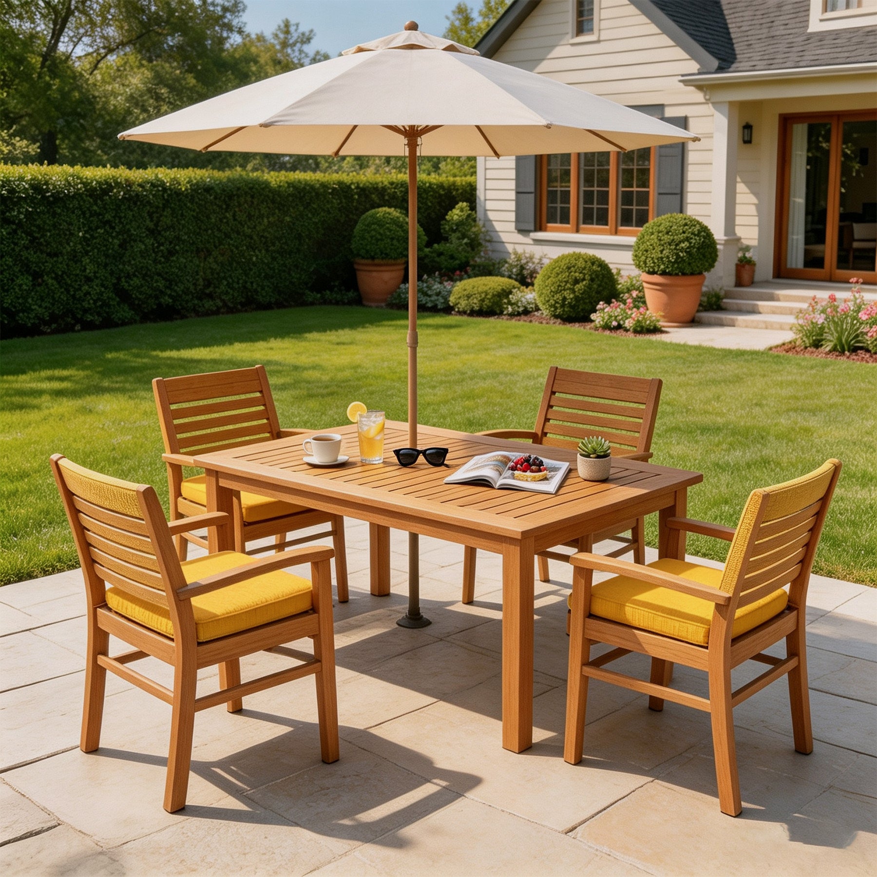 GoodGoods Outdoor Seat Cushion 22x22 in - Yellow lifestyle and product view 5