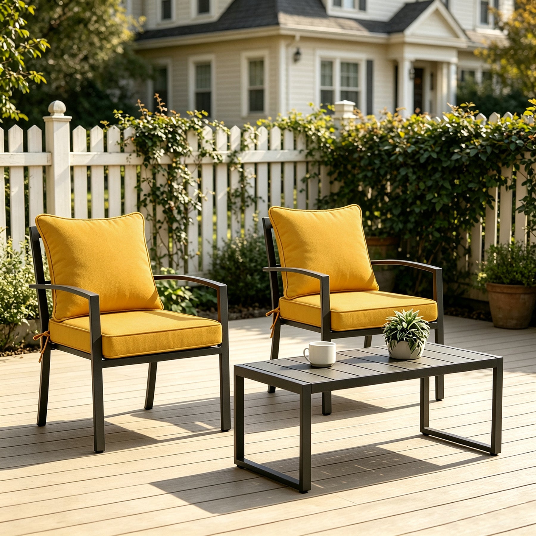 GoodGoods Deep Seat Outdoor Cushion Set 19x19 in - Yellow lifestyle and product view 3