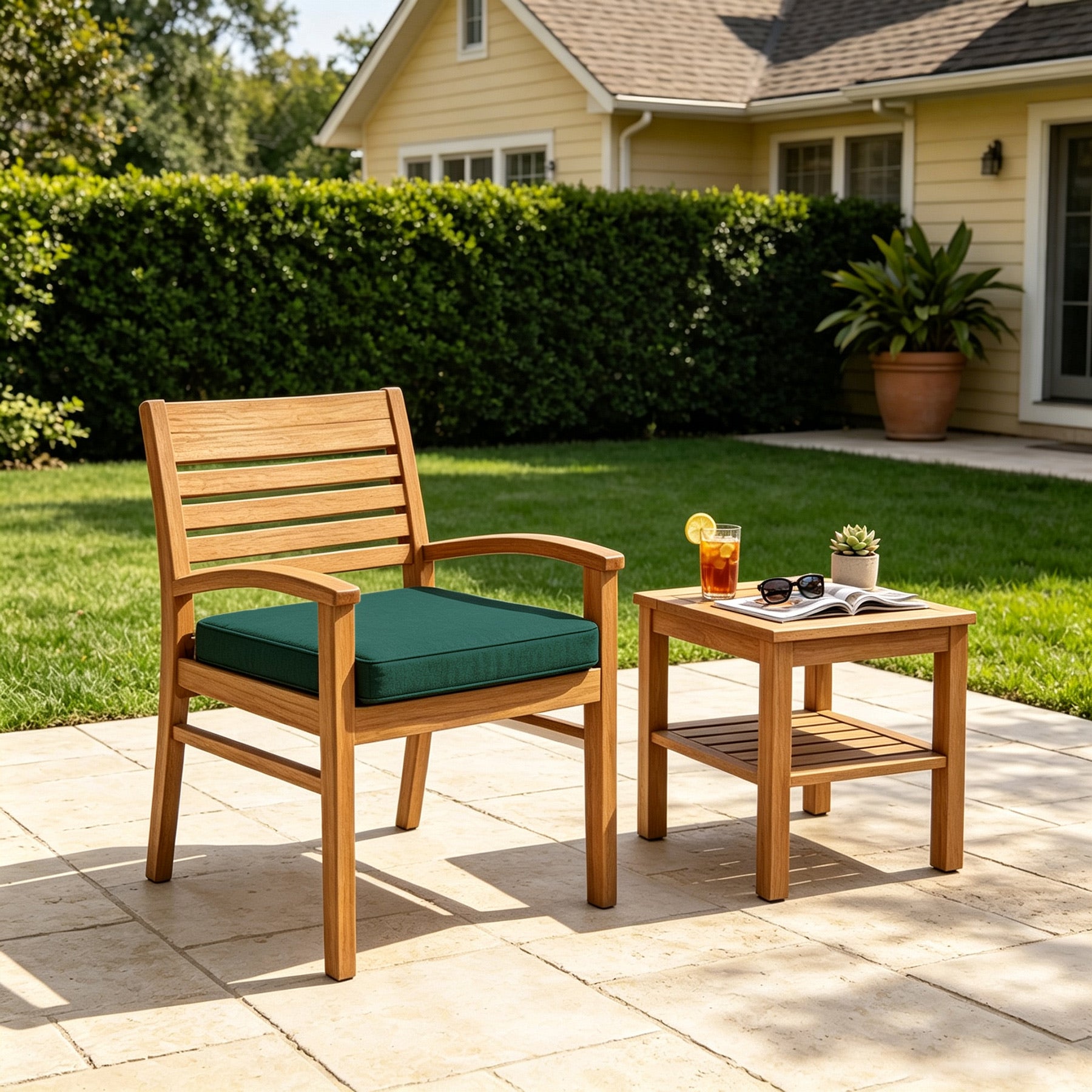 GoodGoods Outdoor Seat Cushion 22x22 in - Deep Green lifestyle and product view 6