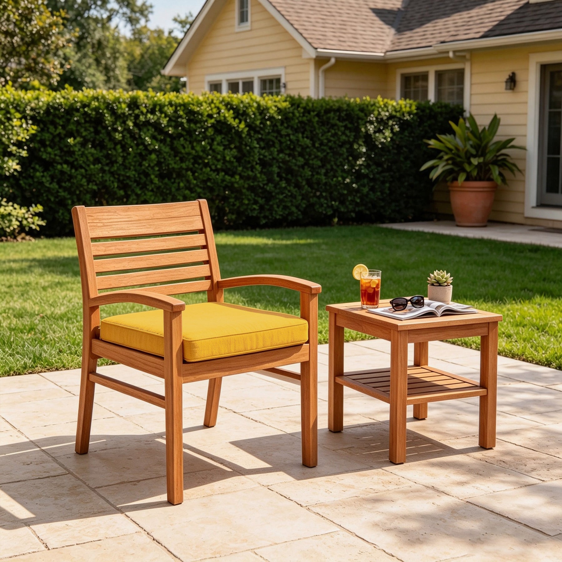 GoodGoods Outdoor Seat Cushion 22x22 in - Yellow lifestyle and product view 6