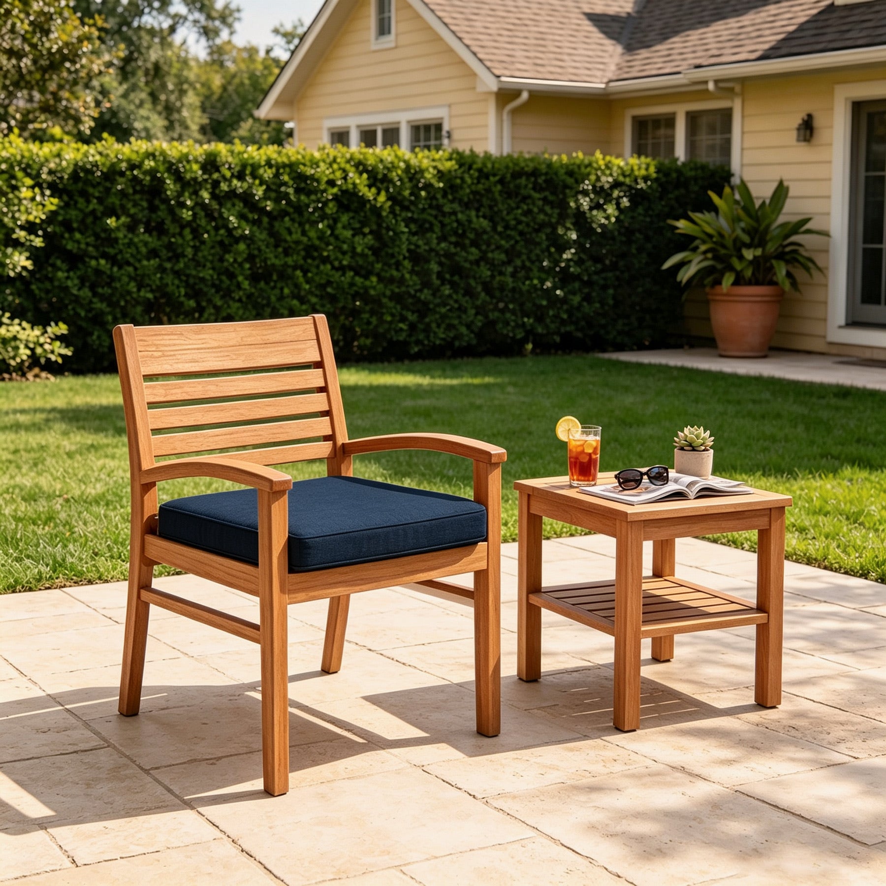 GoodGoods Outdoor Seat Cushion 22x22 in - Dark Blue lifestyle and product view 6