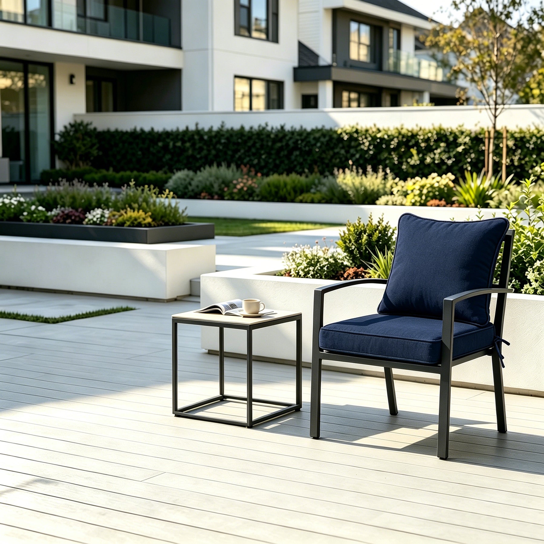 GoodGoods Deep Seat Outdoor Cushion Set 22x22 in - Dark Blue lifestyle and product view 3