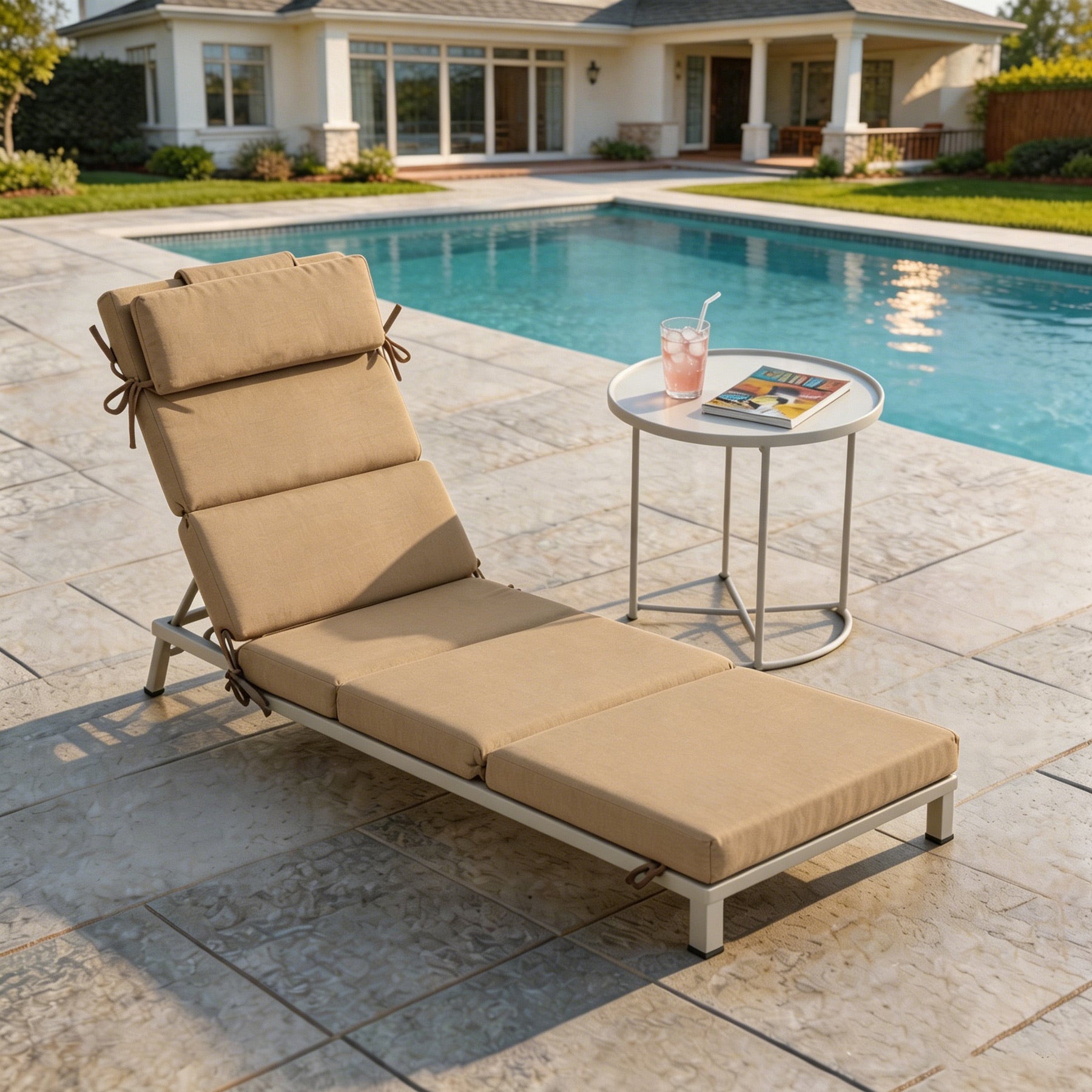 GoodGoods Outdoor Chaise Lounge Cushion 25x77 in - Brown lifestyle and product view 4