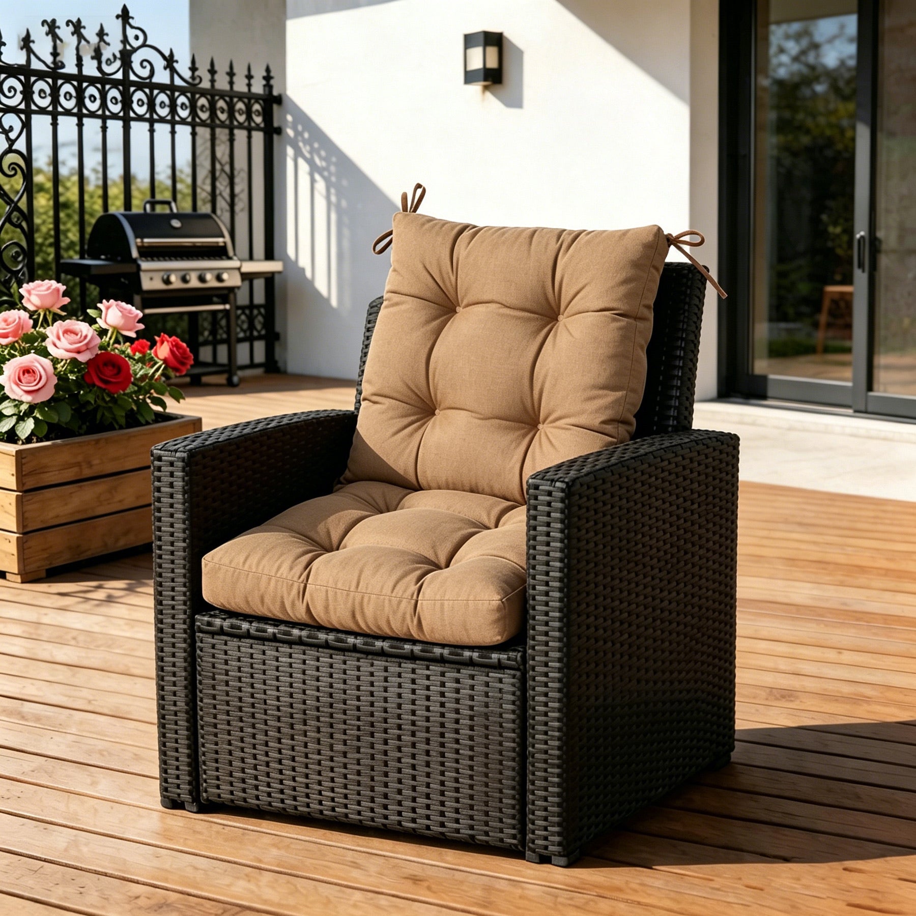 GoodGoods Tufted Outdoor High-Back Chair Cushion 20x40 in - Brown lifestyle and product view 4
