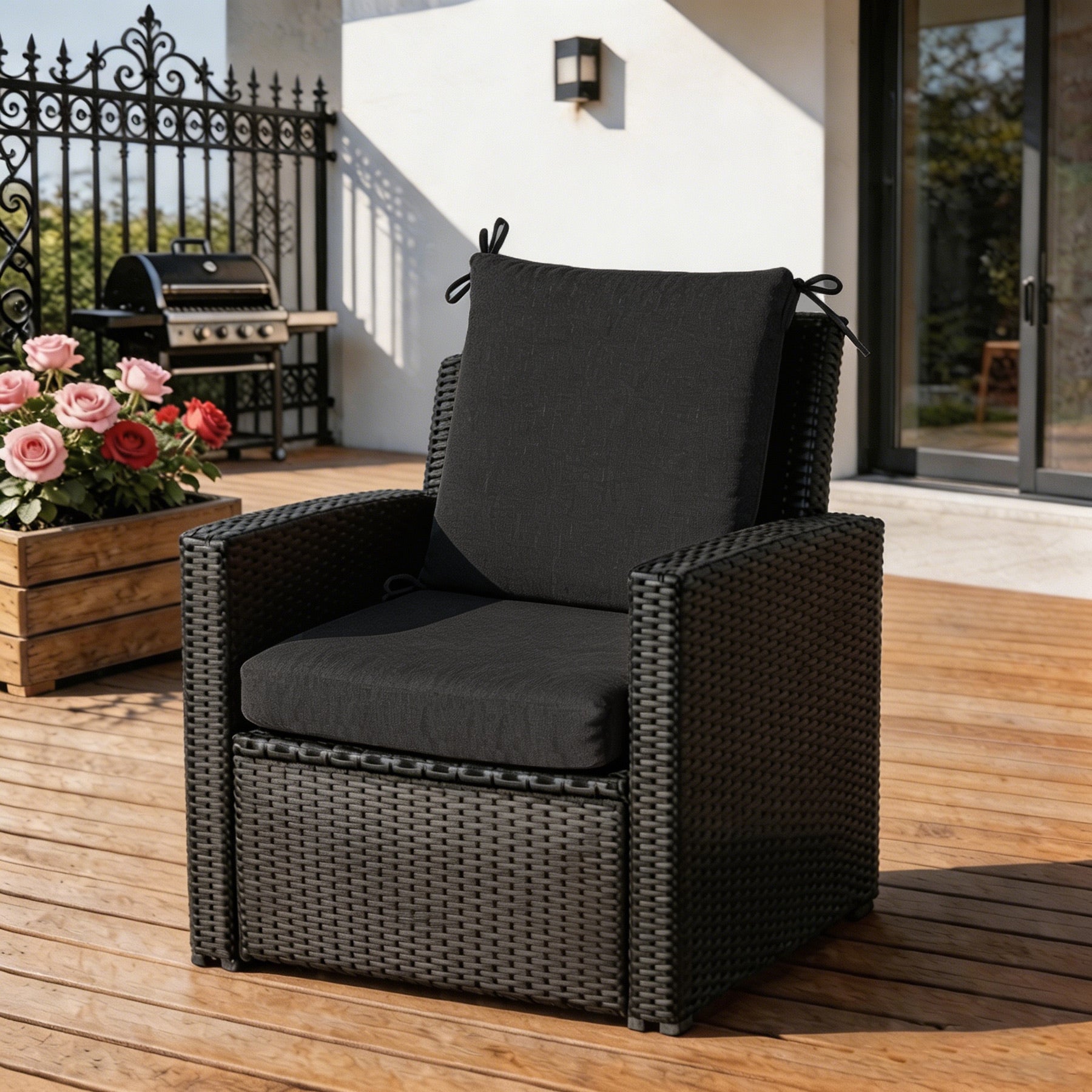 GoodGoods Outdoor High-Back Chair Cushion 22x44 in - Black lifestyle and product view 4
